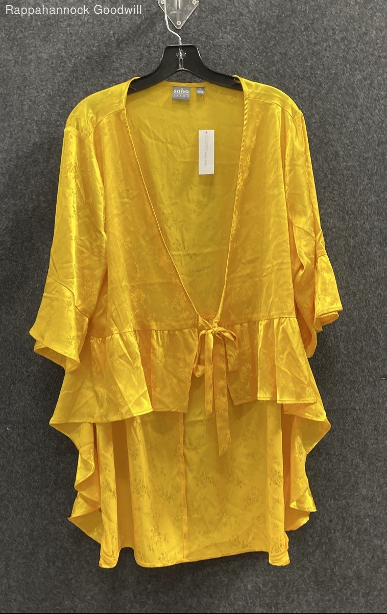 Soho New York & Company Women’s Yellow Floral Tie Front Poncho Top NWT Sz XL
