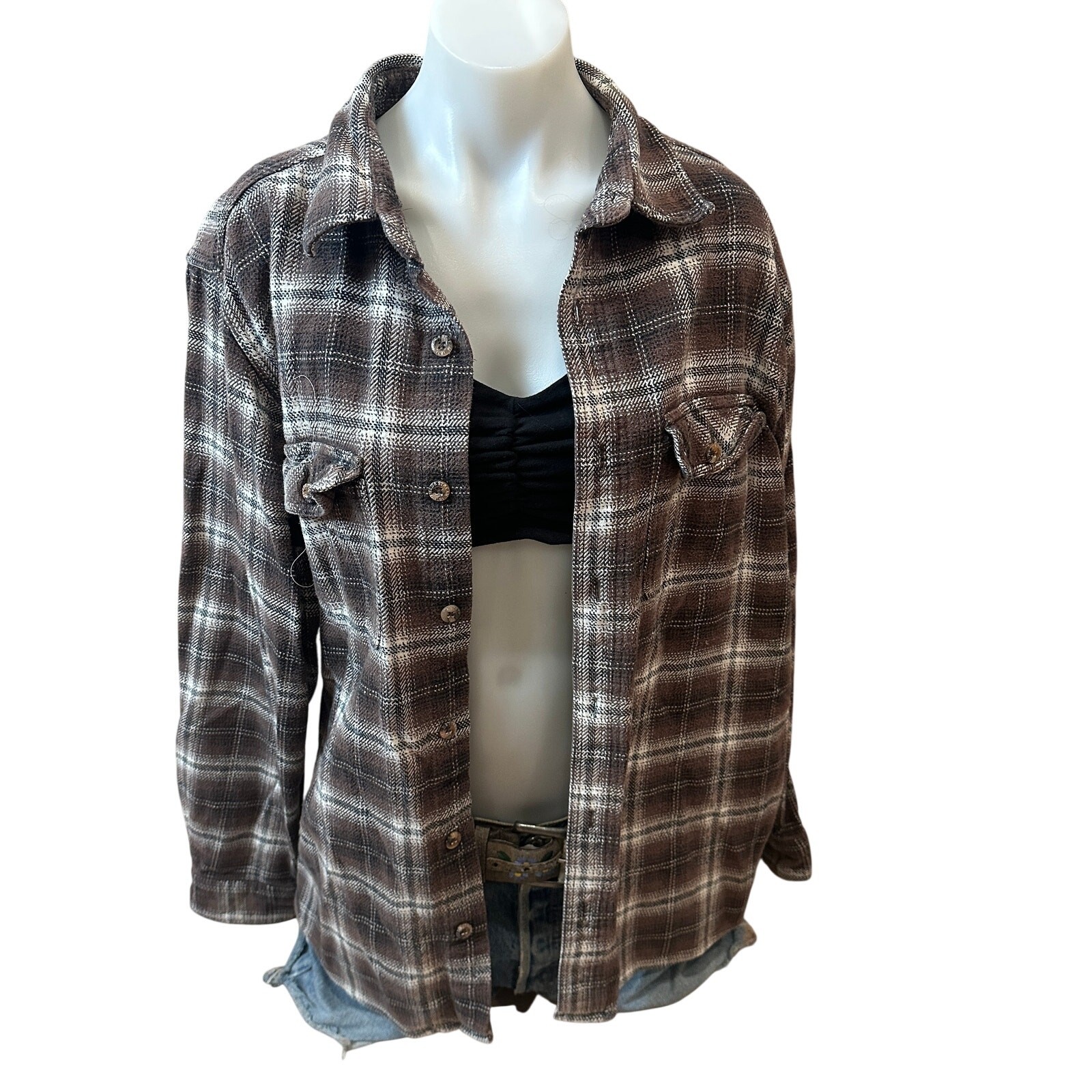 Reading Cat Plaid Flannel Shirt Shacket LARGE Oversize Witch Books Reader Unique