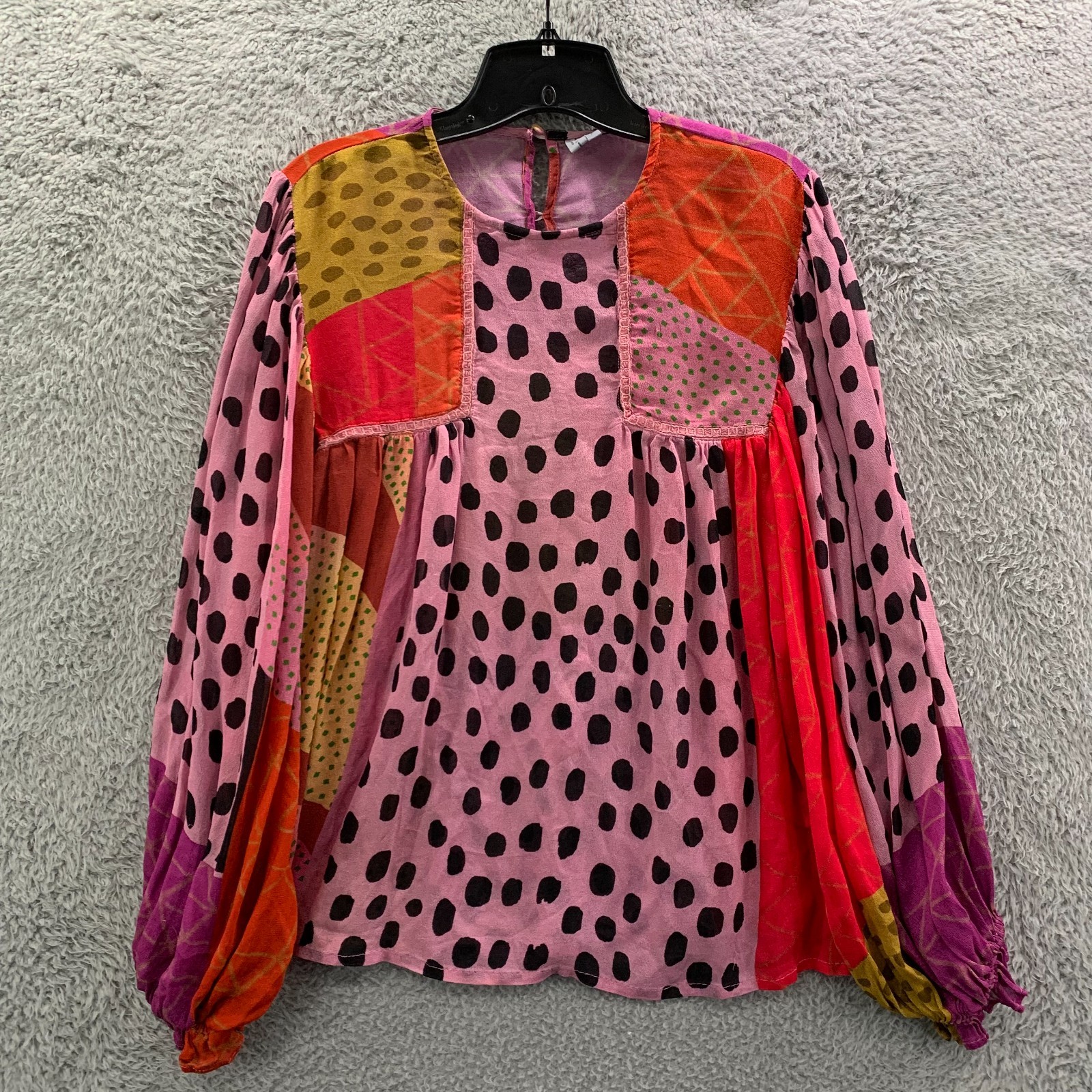 BLANK Blouse Womens Small Top Viscose Purple Red Sheer*