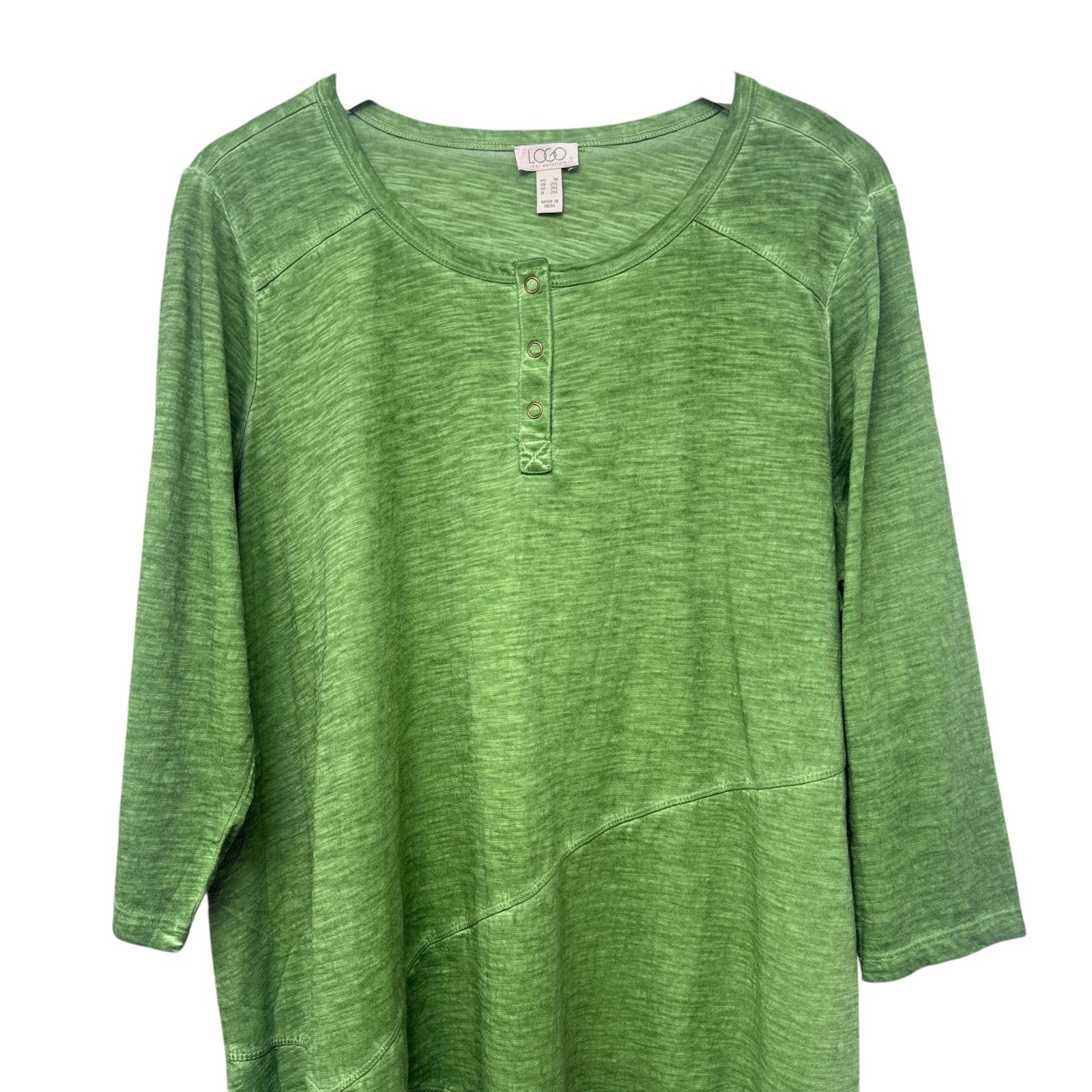 LOGO Lori Goldstein Green Tunic Tee Plus Size 1X Snap Henley Boho Top NWOT