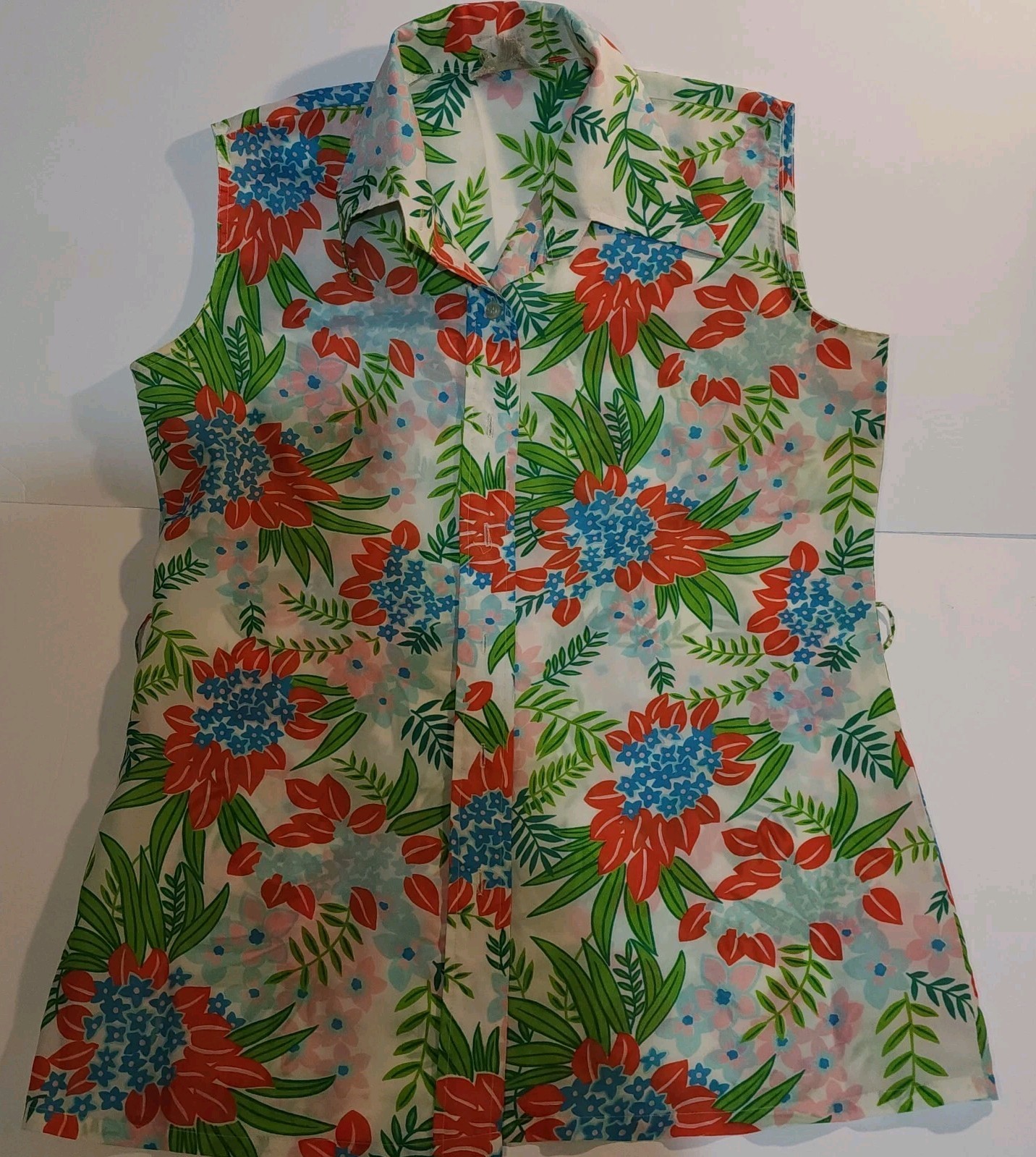 Sleeveless Blouse Floral Top Kmart Satisfaction Womens Boho Retro Tunic VTG FLAW