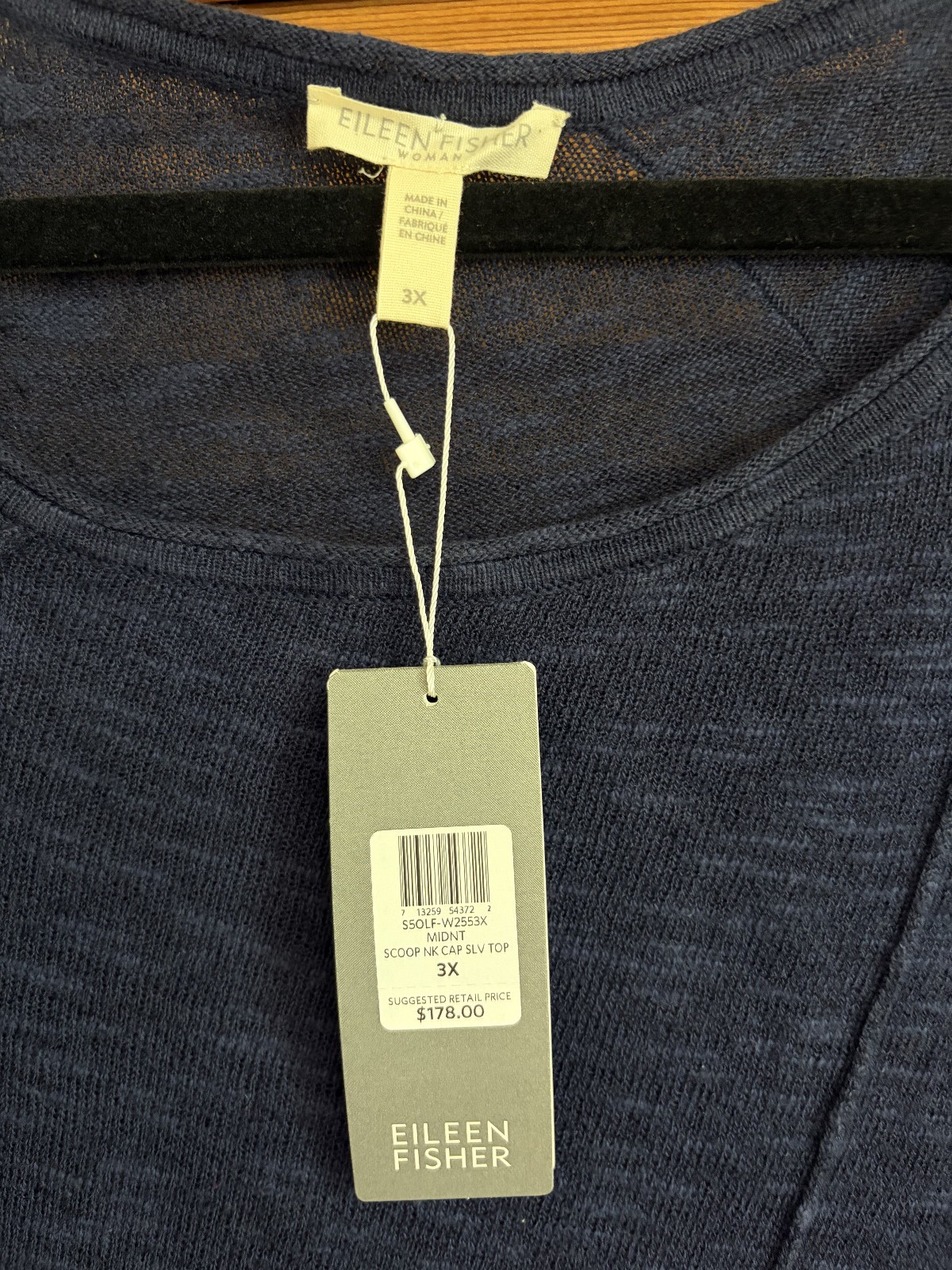 Eileen Fisher Woman Midnight Blue Linen/Cotton Scoop Neck Cap Slv Tunic Size 3X