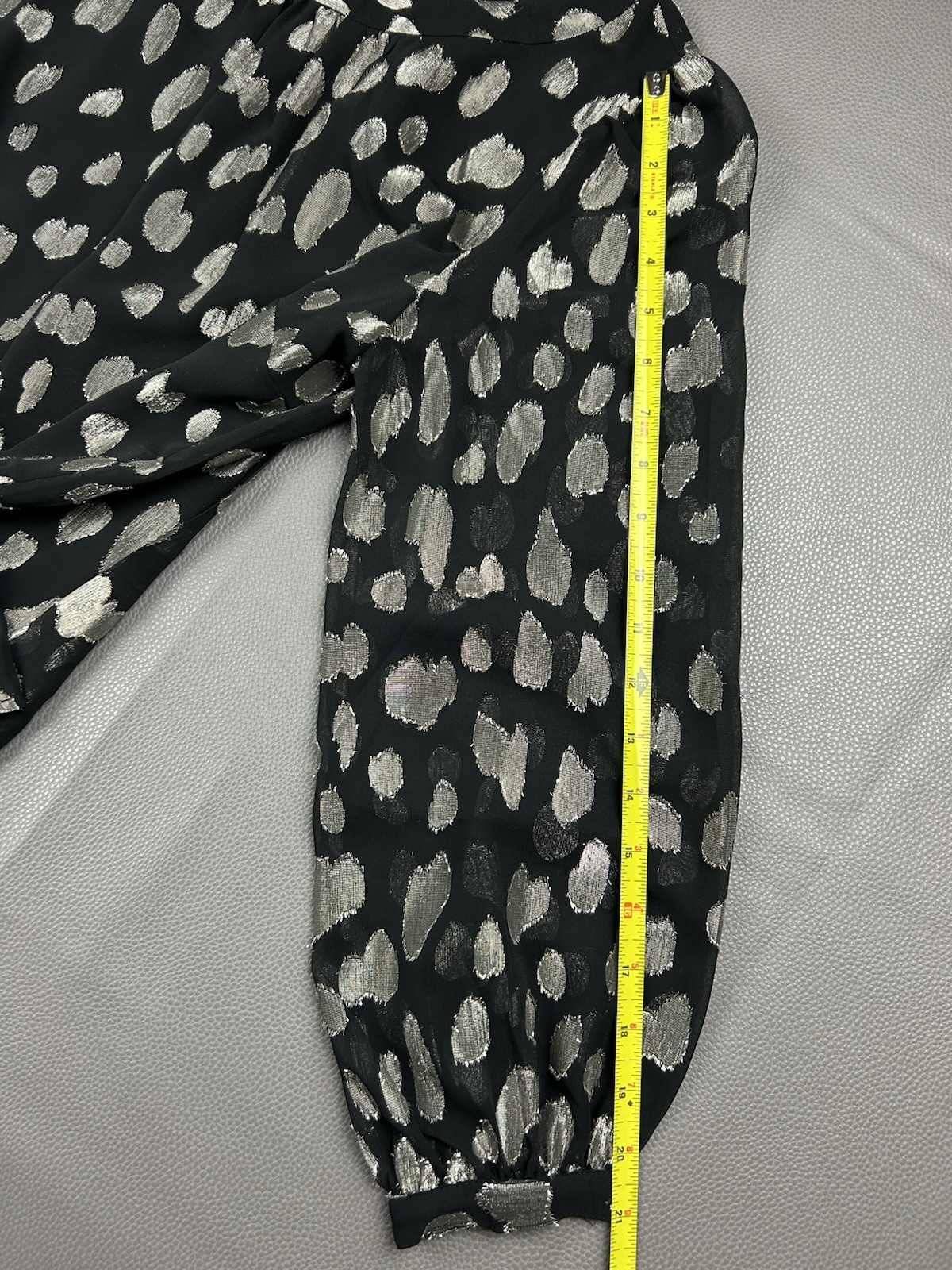 NEW Talbots Petite Medium Black Silver Polka Dot Long Sleeve Dressy Top Chiffon