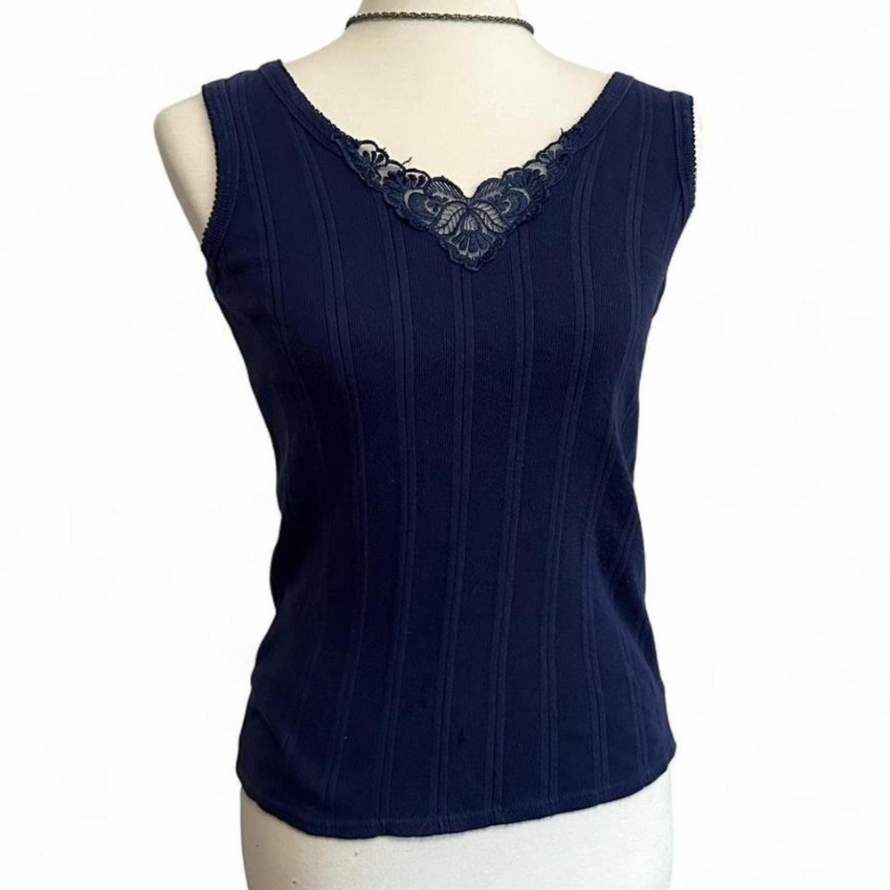 90’s navy blue lace cotton tank top