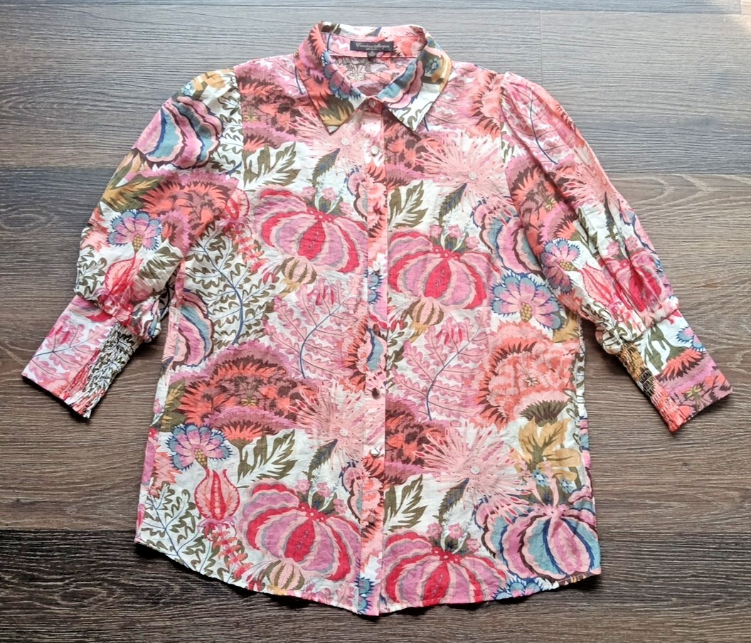 Caroline Morgan Floral Antique Style Button Up Blouse 10