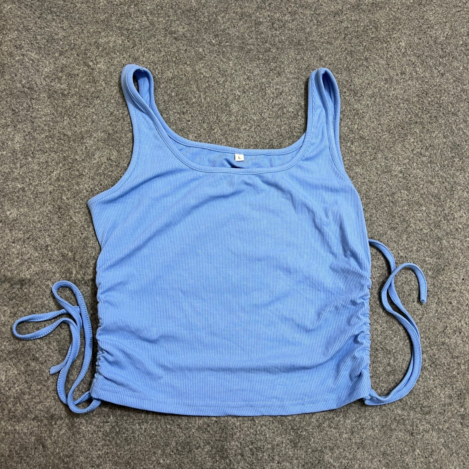 Women’s Blue Ribbed drawstring Ruched Side Ties Tank Top Size L