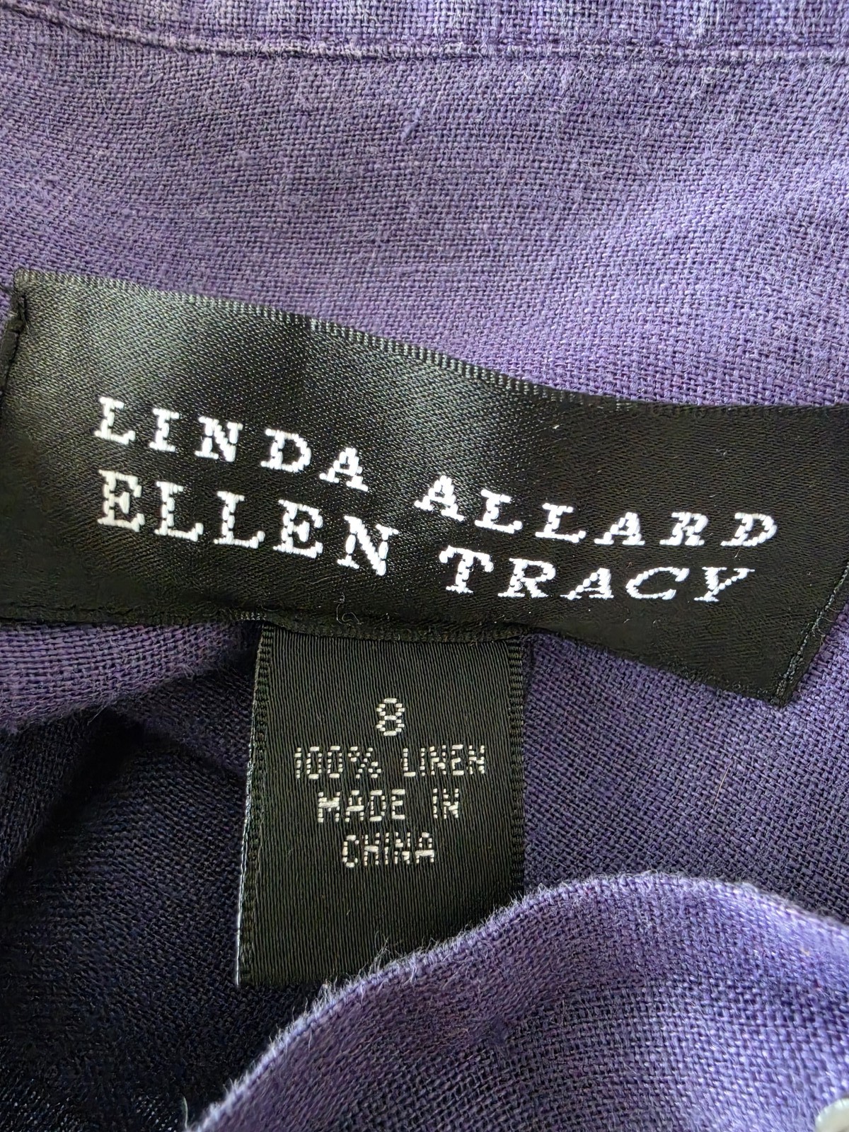 Linda Allard Ellen Tracy Shirt Size 8 Purple Linen Womens Breathable Lightweight