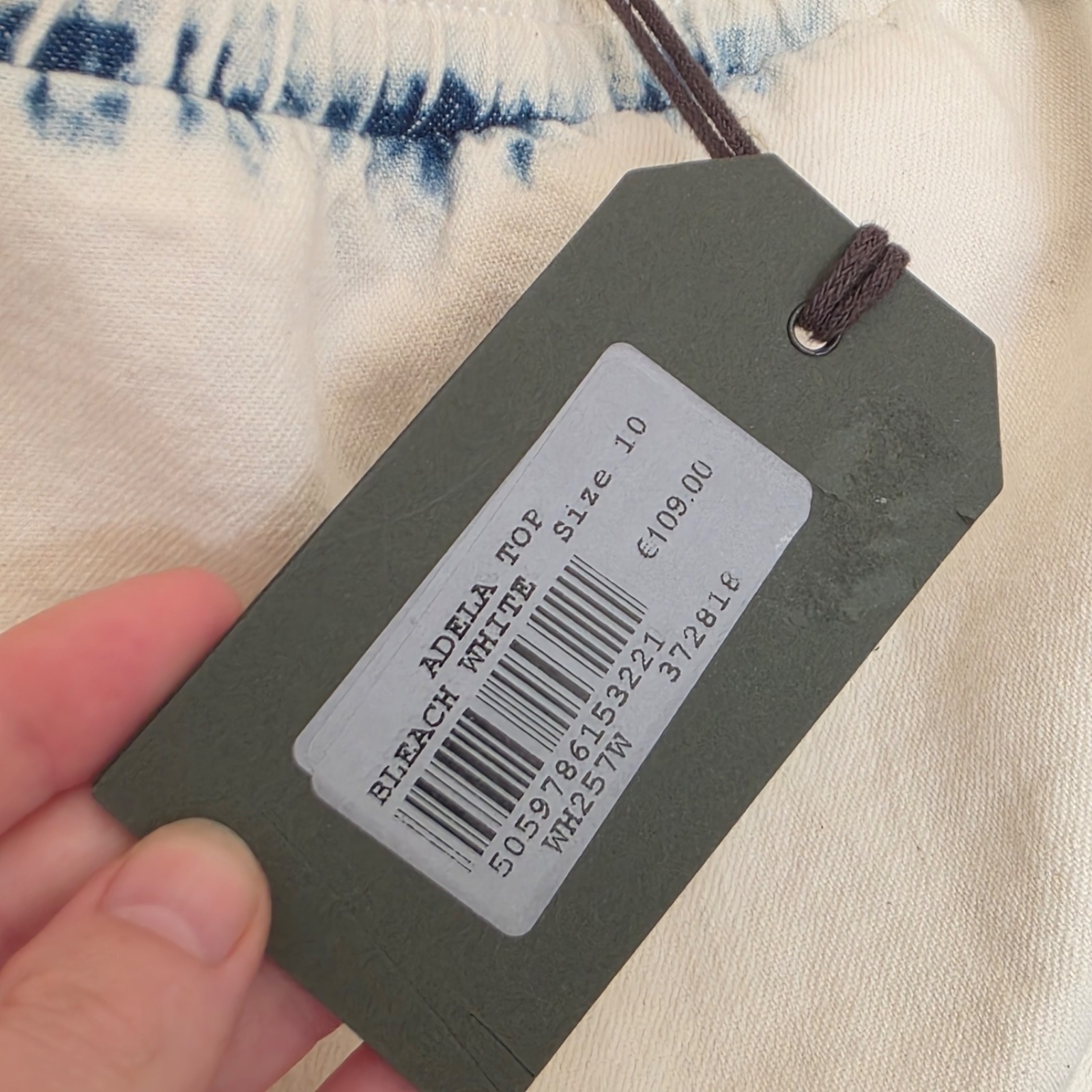 All Saints | Adela Bardot Top | White & Blue Bleach Wash | NWT | UK 10