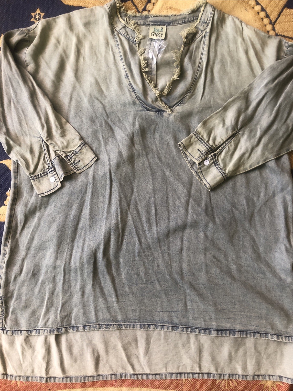Jaded Gypsy Ozzie Chambray Frayed Tunic Top Size L/XL NWOT USA