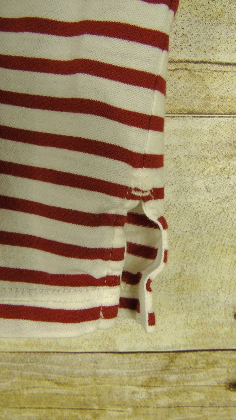 AYR The Supercool Medium Striped Cap Sleeve Top Brick Red and White Boxy *HOLE*