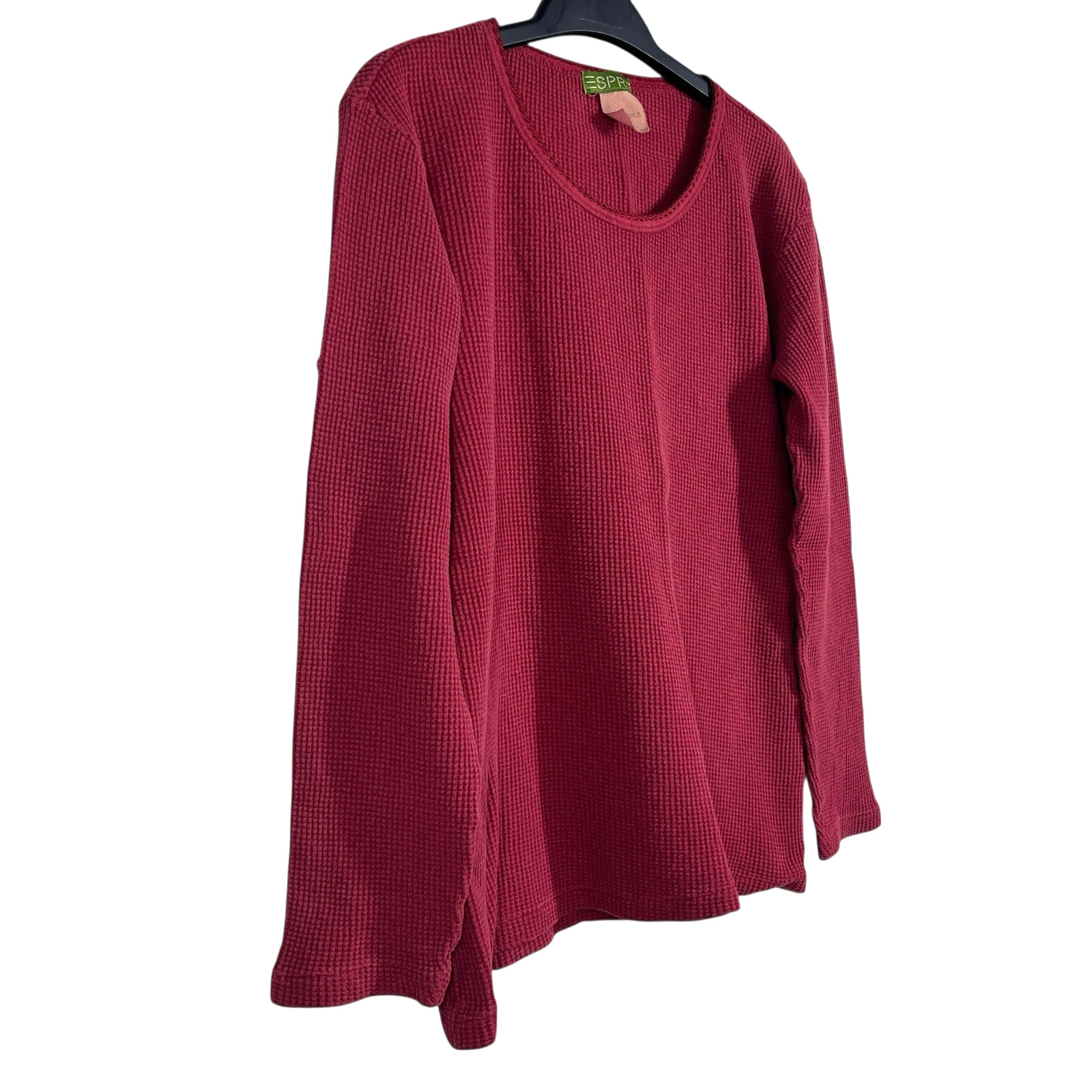 Vintage ESPRIT Waffle Knit Top Womens L Burgundy 100% Cotton Y2K USA Made