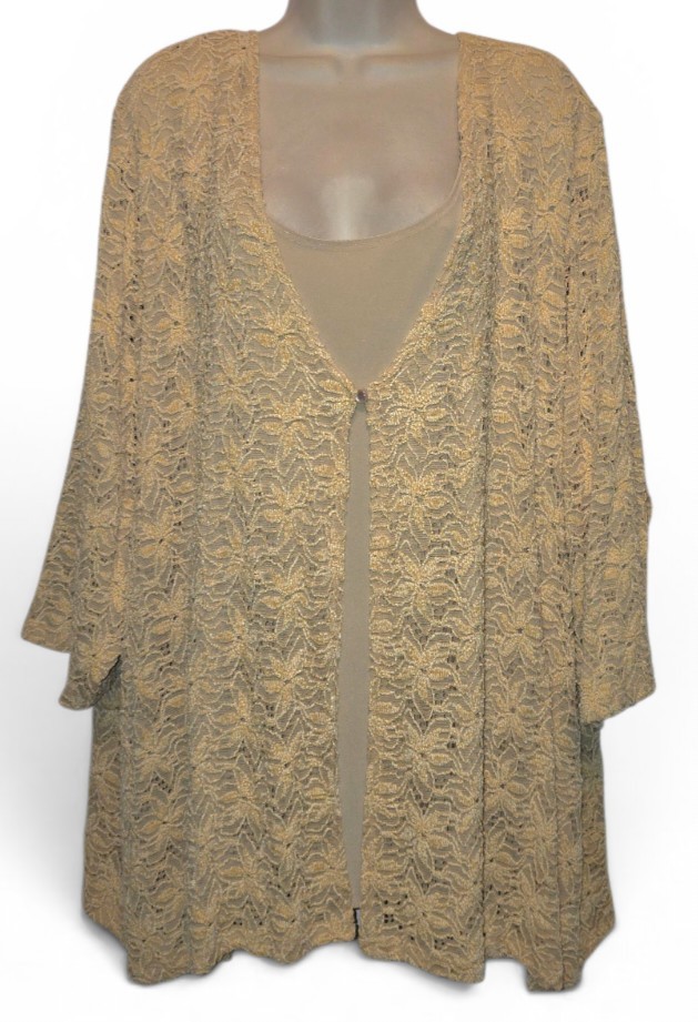 Maggie Barnes Stretchy Pale Yellow One Piece Blouse Top Size 4X 30/32