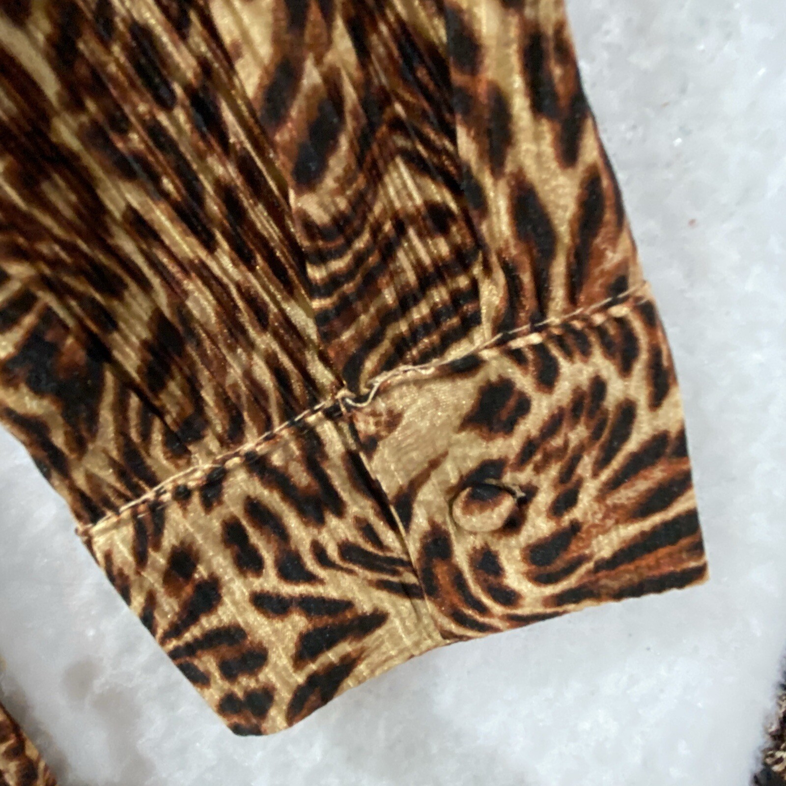 Inner Circle Leopard Print Top Woman’s 1x, 3x Button Up Accordion Pleated Brown