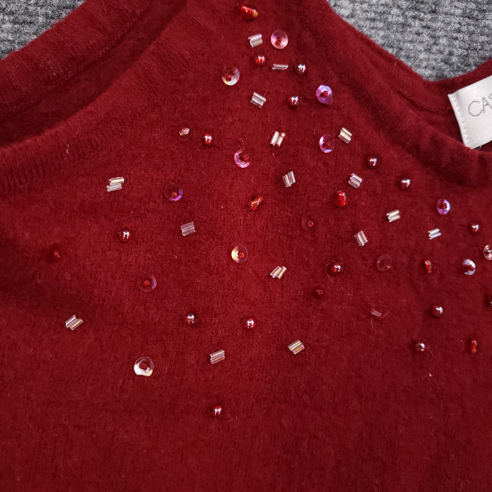 VTG Casual Corner Beaded Wool Blend Camisole Tank Top Womens Large Red Cropped