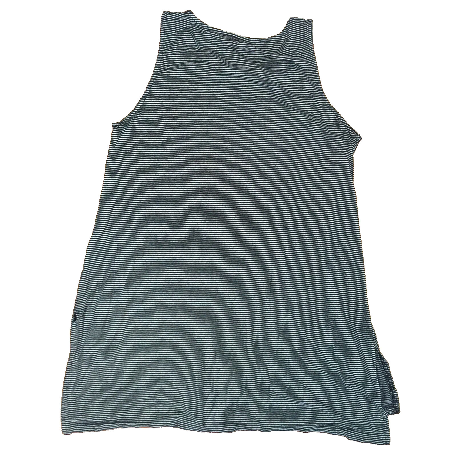 VINTAGE STRADIVARIUS BLUE STRIPE SLEEVELESS RAYON TOP WOMENS M 34″x27″