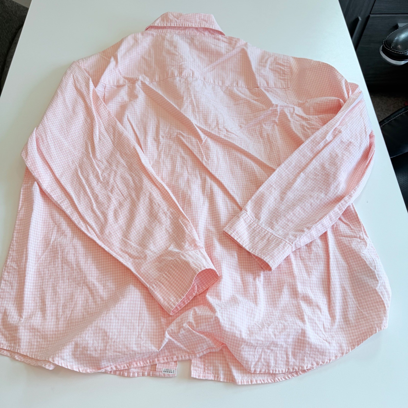 Evan-Picone Pink Gingham Button Down Shirt Womens 16 Long Sleeve Cotton Top