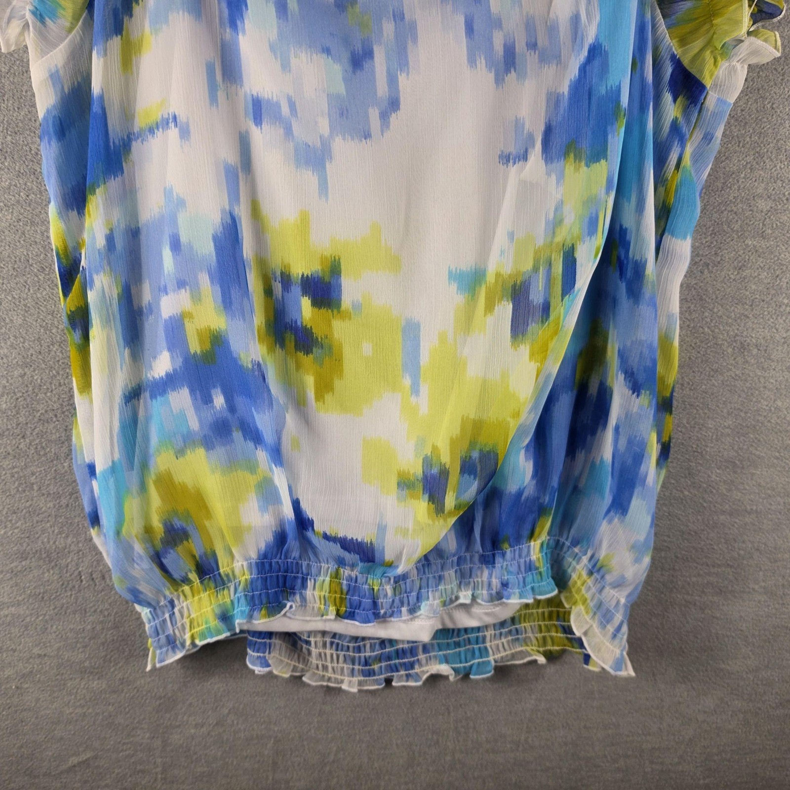 Liz Claiborne Blouse Womens L Multicolor Floral Scoop Neck Puff Sleeve 2 pc Top