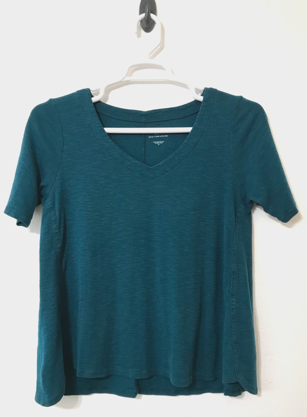 J. Jill Tee Size Medium 100% Pima Cotton V-Neck A-Line Slub Knit Curved Hem Teal