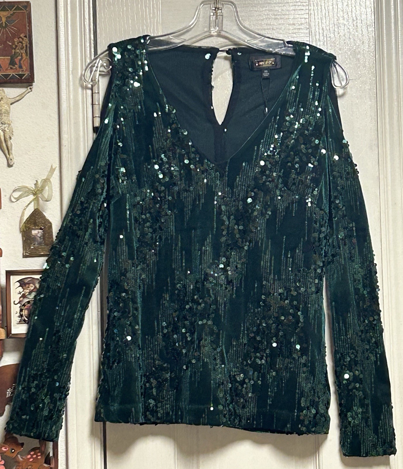 Gorgeous Jewel Tone Green Velvet & Sequined ALEXIA ADMOR xs Top BNWT