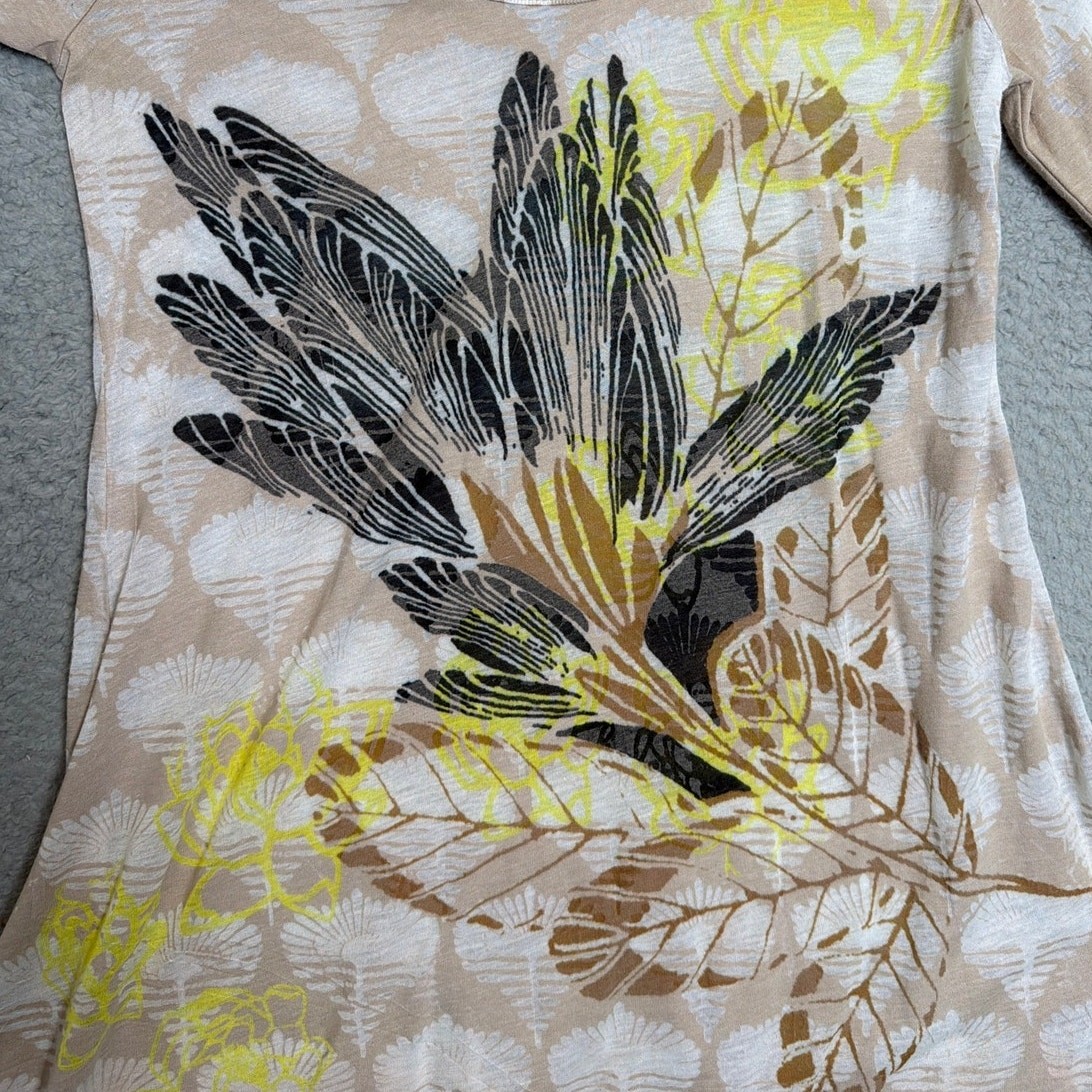 Butterfly Dropout Handmade Boho Tunic Top Leaf Print Handkerchief Hem XS USA