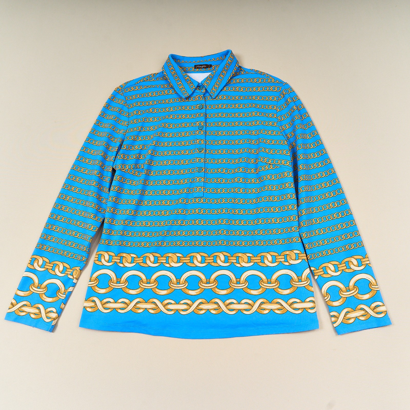 J McLaughlin Shirt Blue Chain Button Collared Catalina Cloth Women’s Size L
