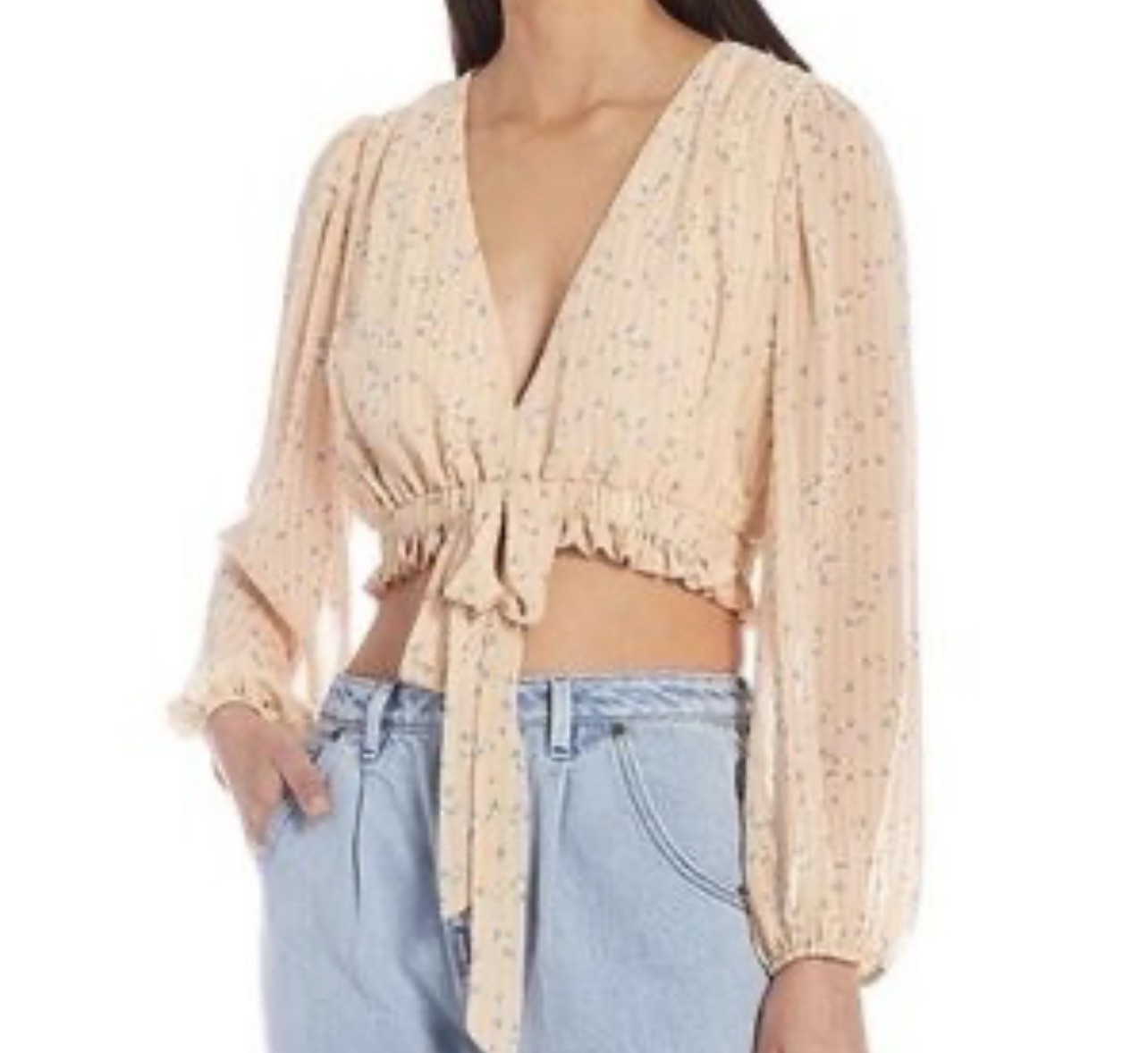 Gianni Bini Floral Cropped Top Womens Size XS Long Sleeve Boho Cottage Core