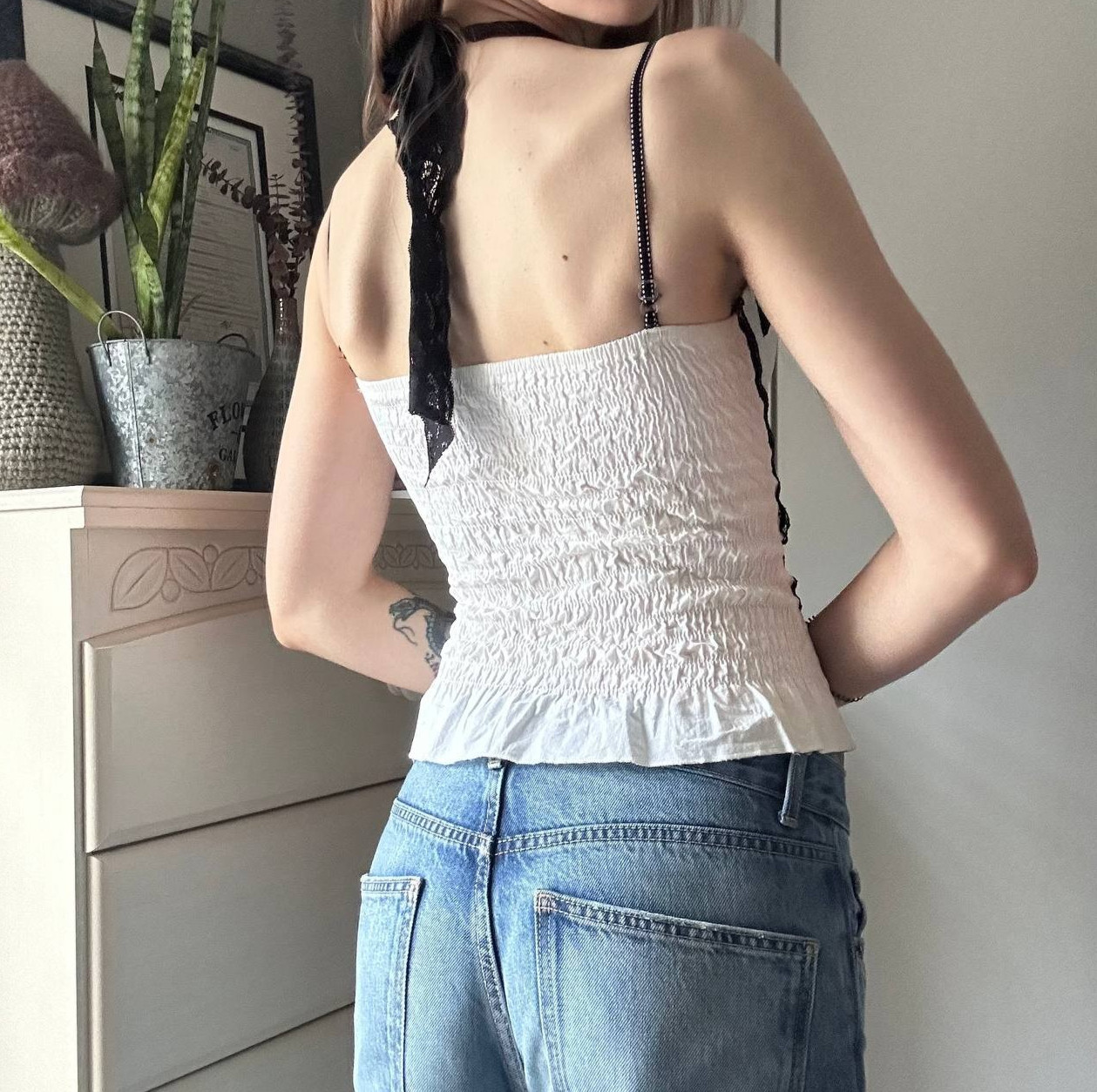 Y2K Vtg Charlotte Russe White & Black Lace Corset Halter Top S Whimsy Fairy Goth