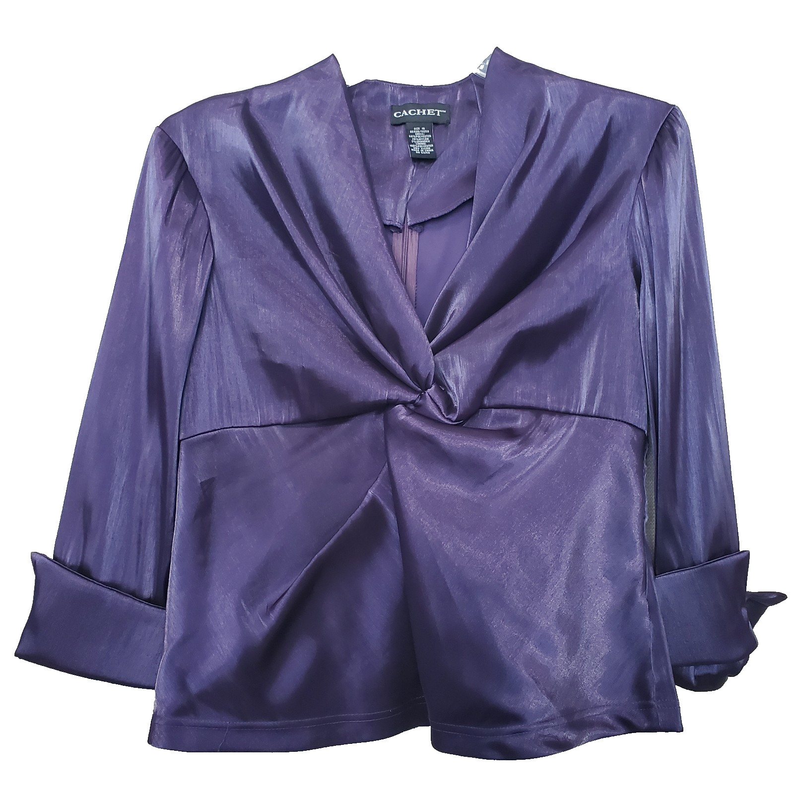 Cachet Purple Satiny Twist Front Long Sleeve Blouse Size 16 90s Y2K