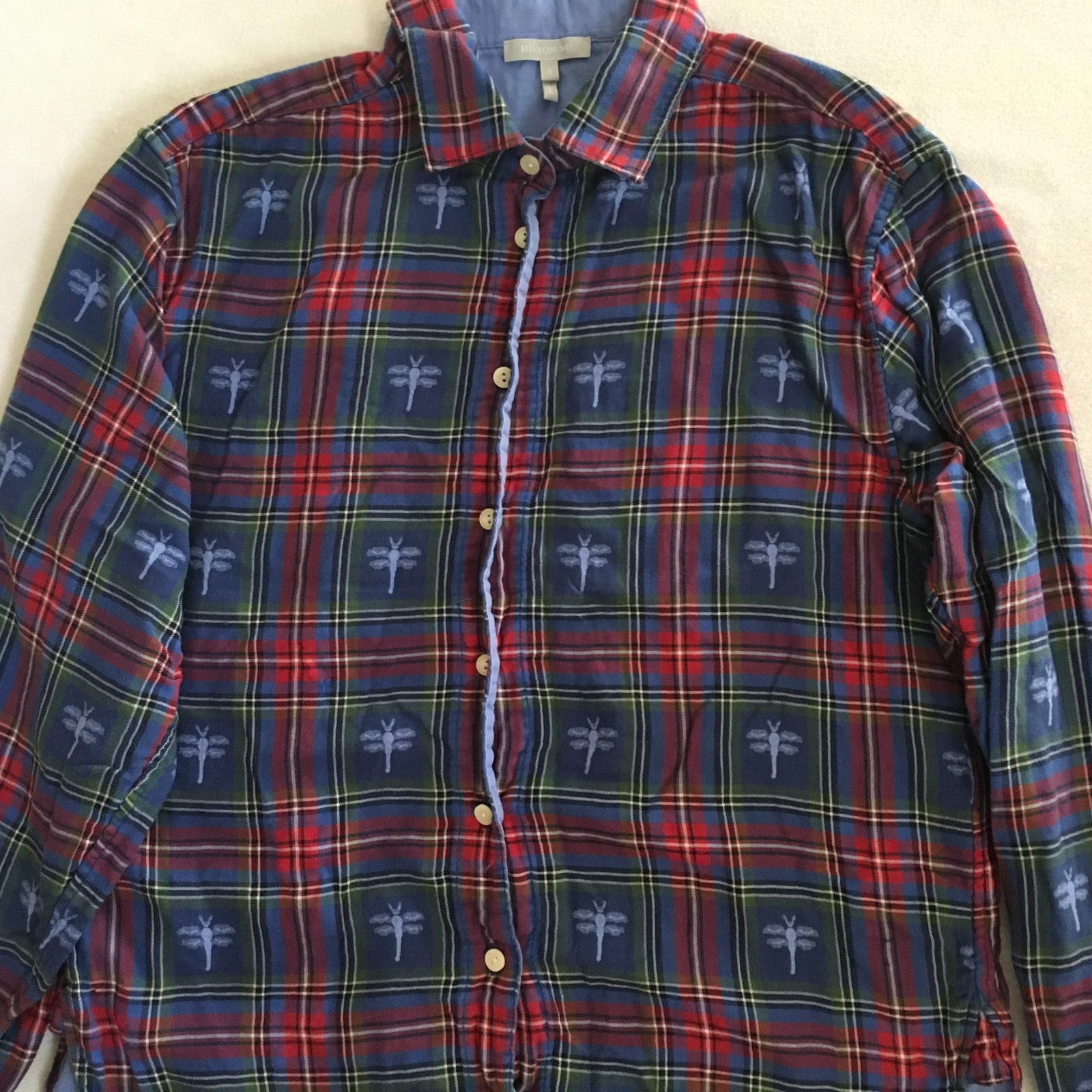 Hinson Wu Women’s Blue Multicolor Dragonfly Halsey Plaid Lined L/S Shirt Small S
