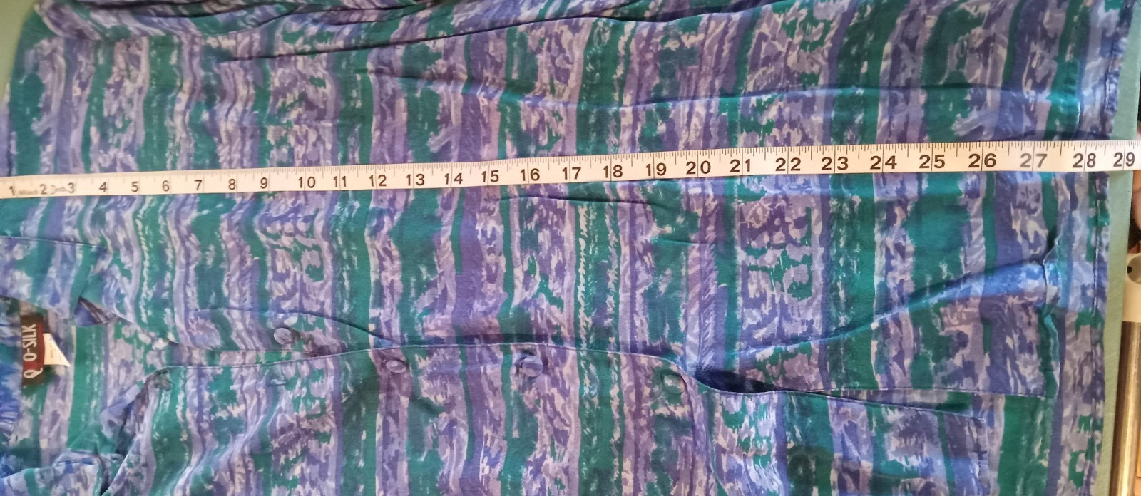 VINTAGE Quo -Silk Blouse button up short sleeve Abstract Pattern Large 100%Silk