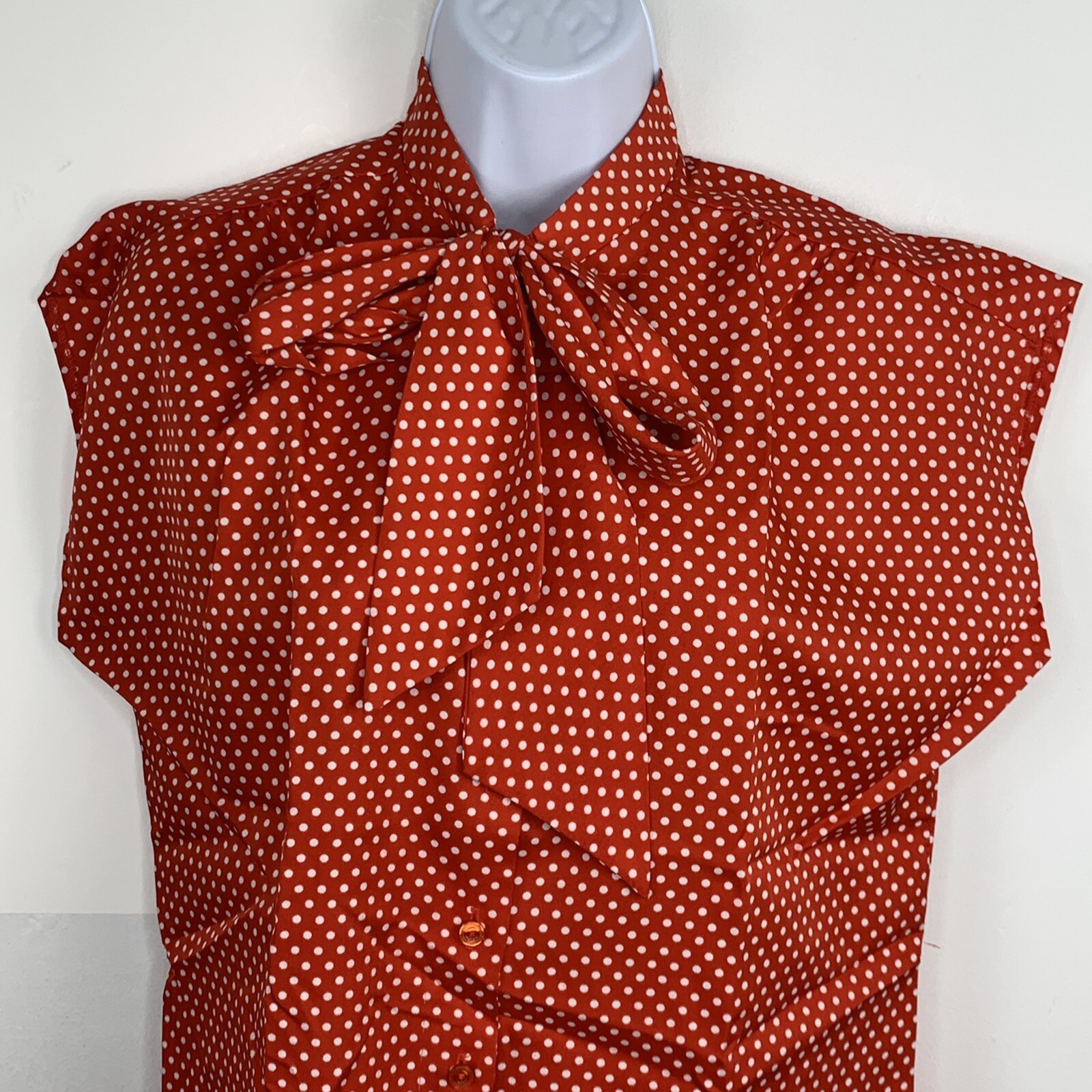 VINTAGE Judy Bond Top sz 14 Red White Polka Dot 50s Retro Secratary Pinup Chic