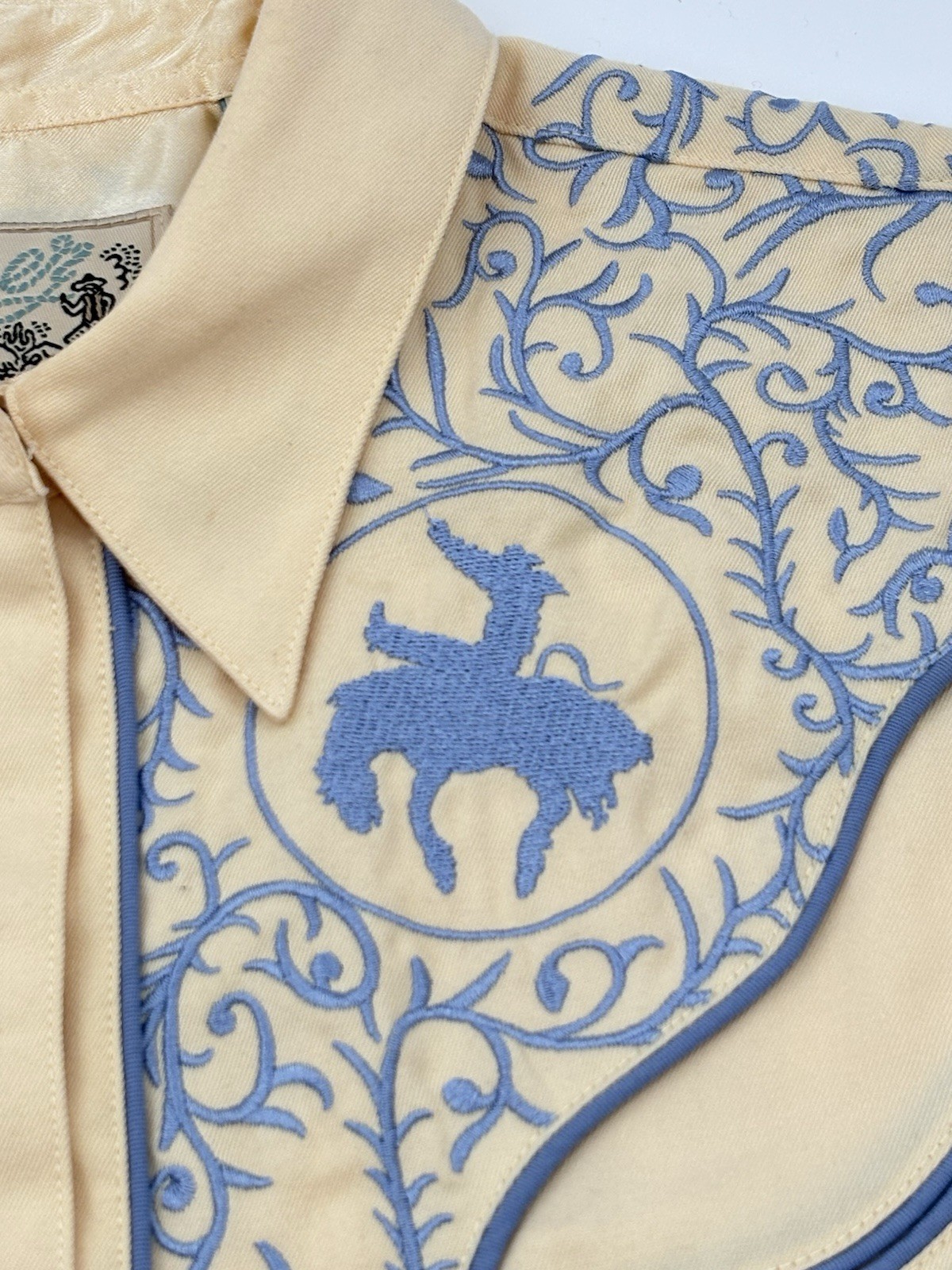 Roper Western Shirt Yellow Snap Up Womens XS Blue Embroidered Rodeo