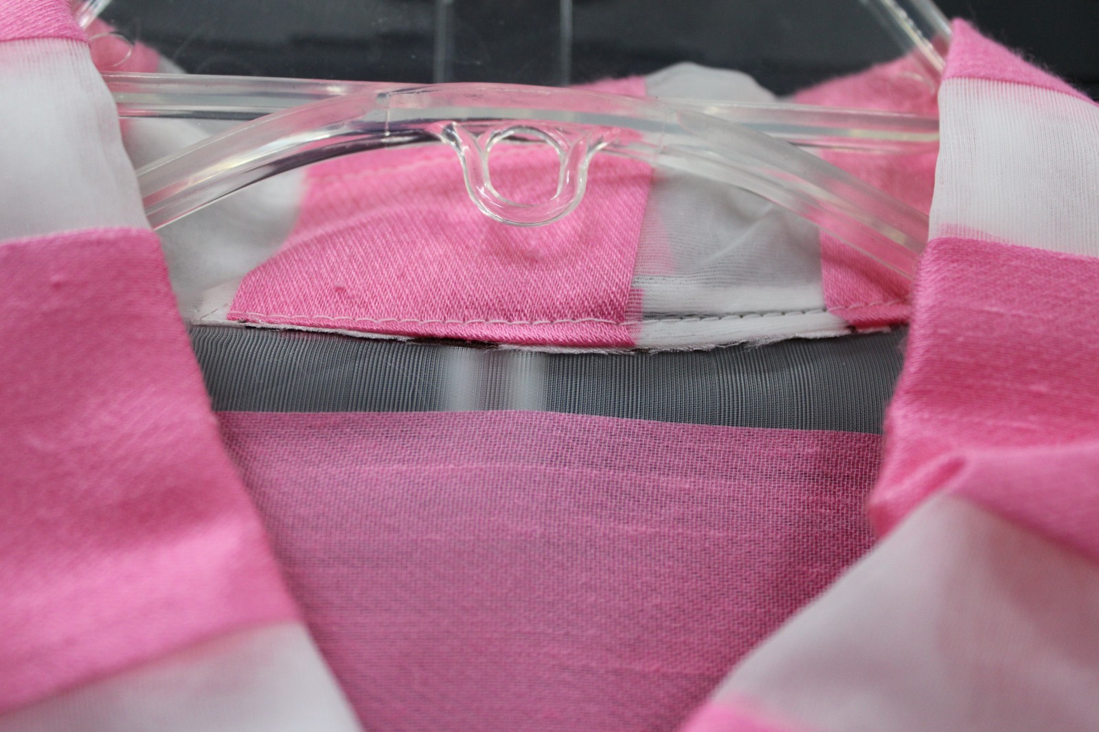 Victoria Pappas Candy Pink & Clear Striped Long Sleeve Blouse