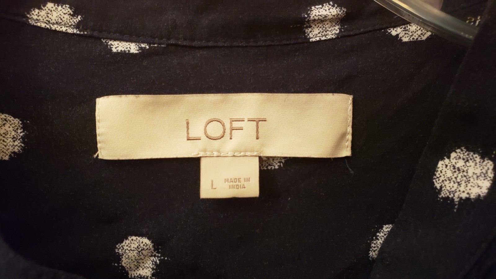 LOFT Full Button BLOUSE Black w/ White Splotches LARGE Women clothing Shirt Top
