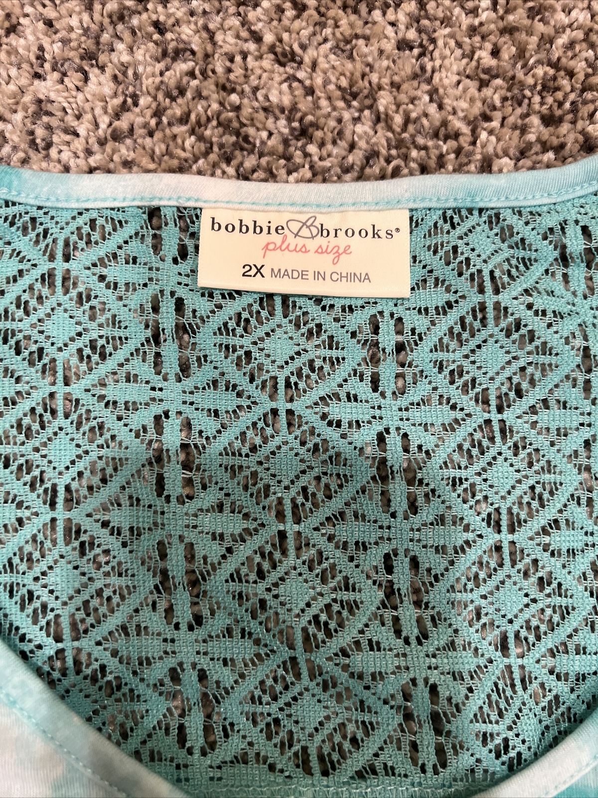 Bobbie Brooks Women’s Plus Size 2X Ruffle’n Lace Top- Turquoise Color- NEW