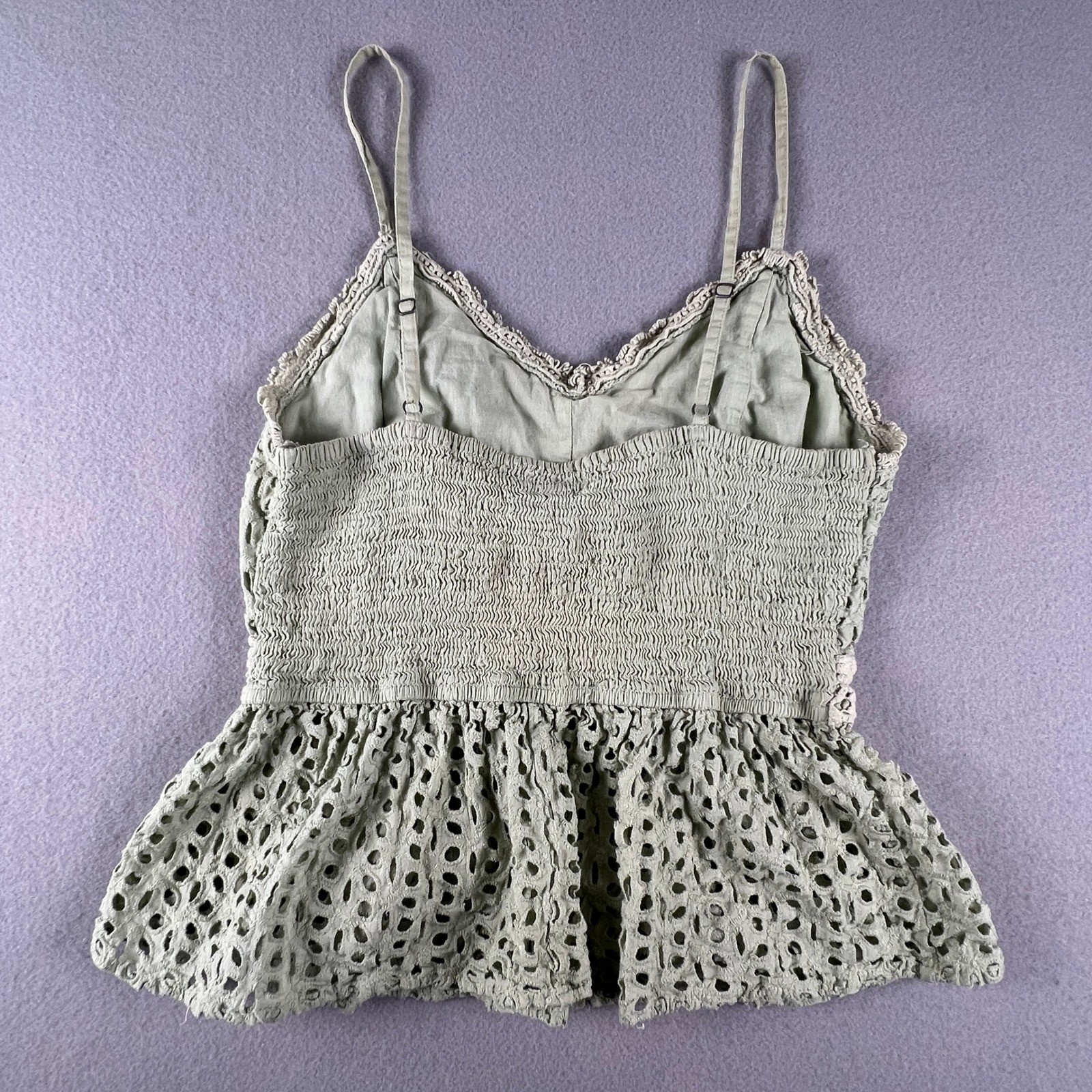 Crochet Lace Top Gaze Eyelet Cami Medium Sage Green Boho Festival Cottagecore