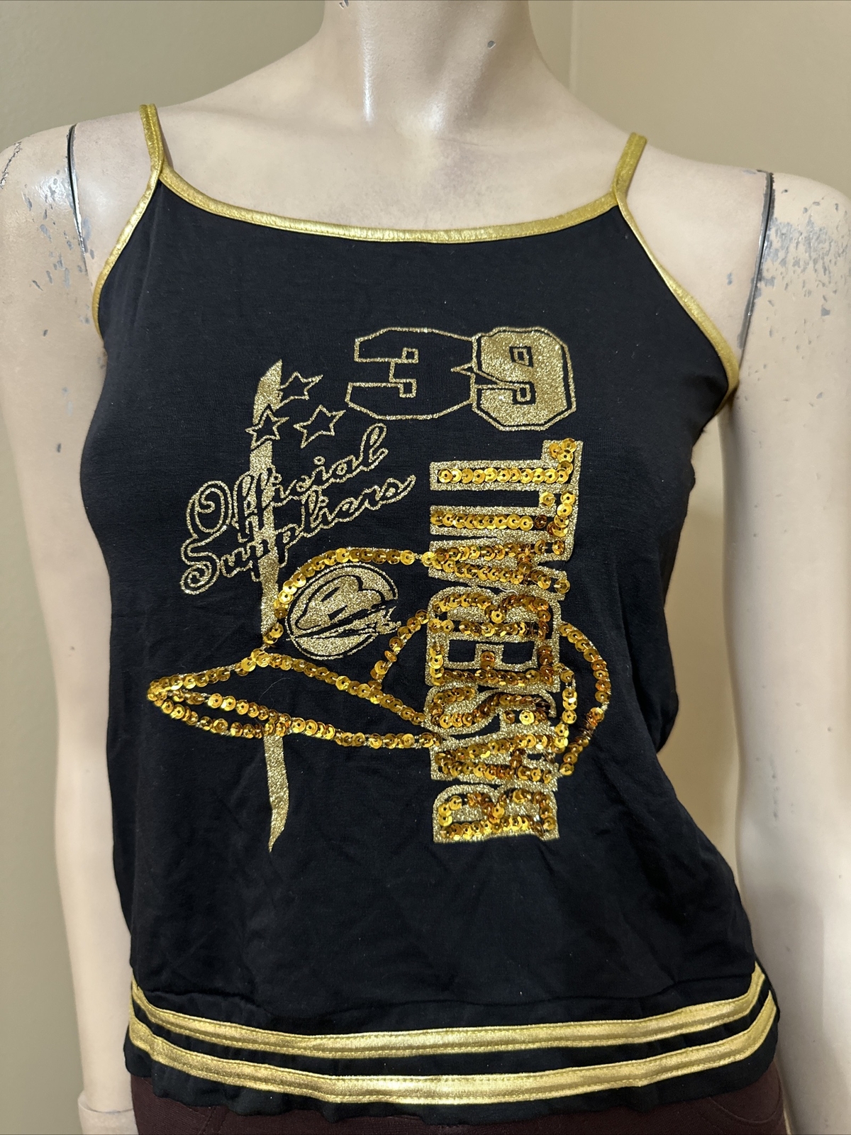 Women’s Black Golden Polyester Casual Open Stretch Beads One Size Blouse Top