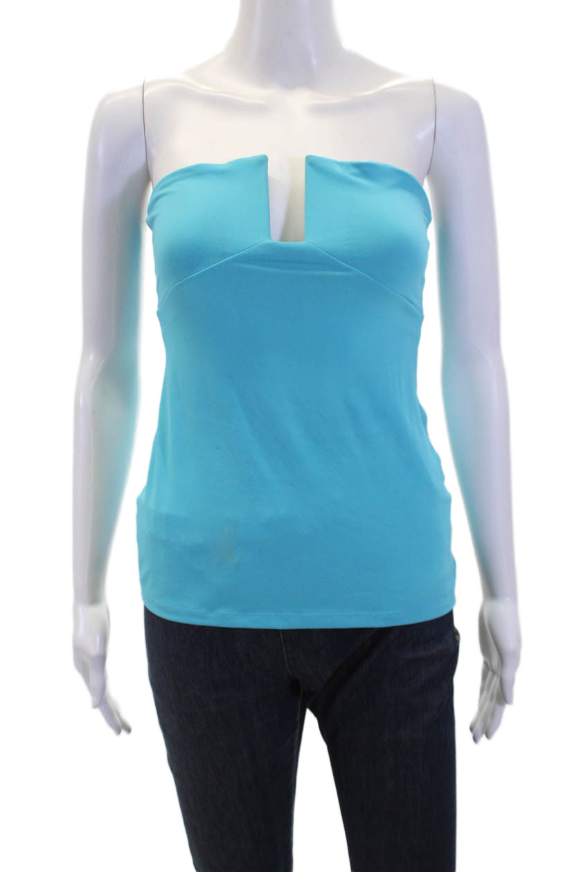 Susana Monaco Womens Spandex Sleeveless Fold Over Tub Top Blue Size S