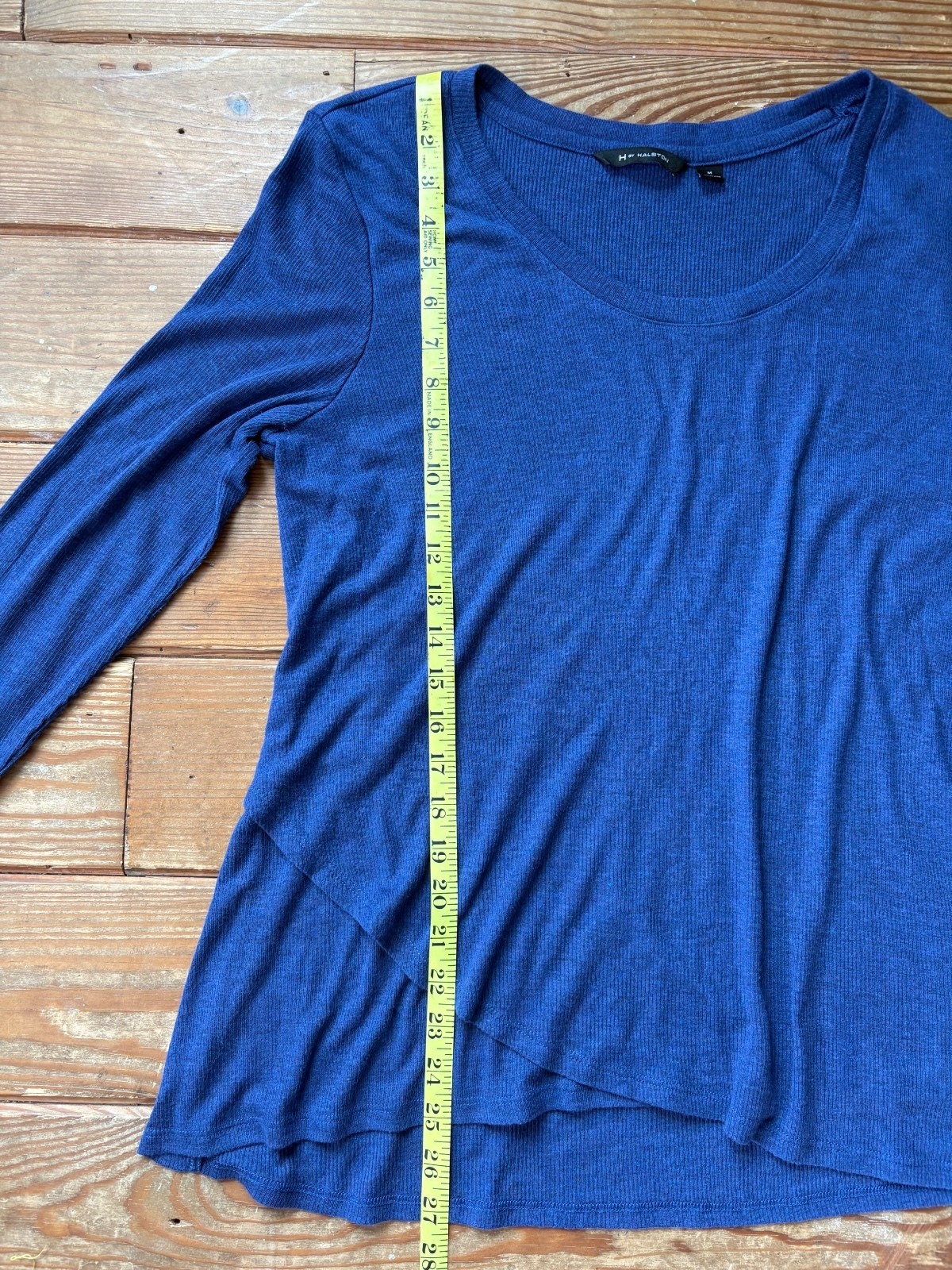 H by Halston Navy Blue Ribbed Long Sleeve Knit Top Medium Scoop Neck
