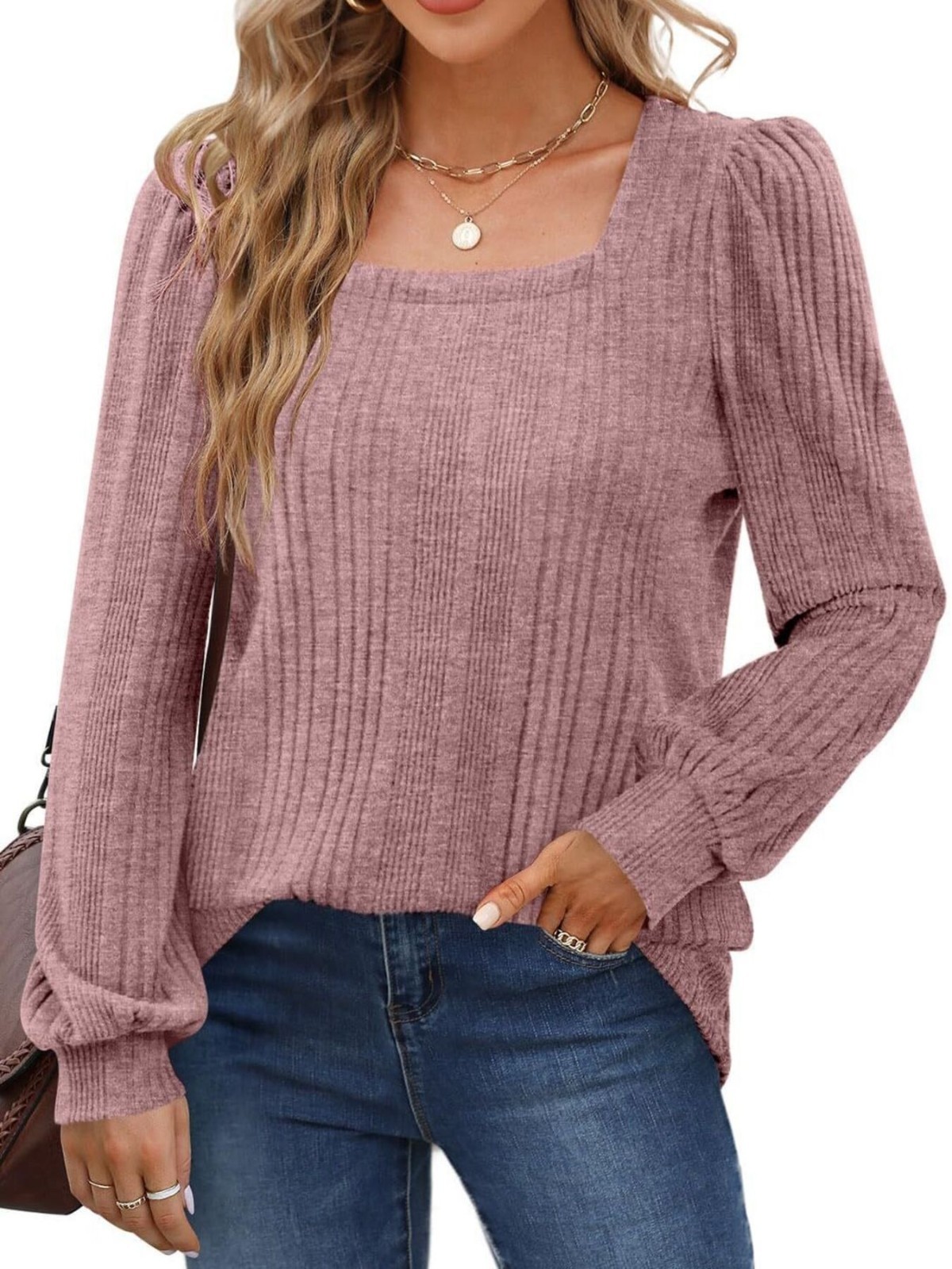 Women’s Full Size Square Neck Ribbed Knit Top Plus Size