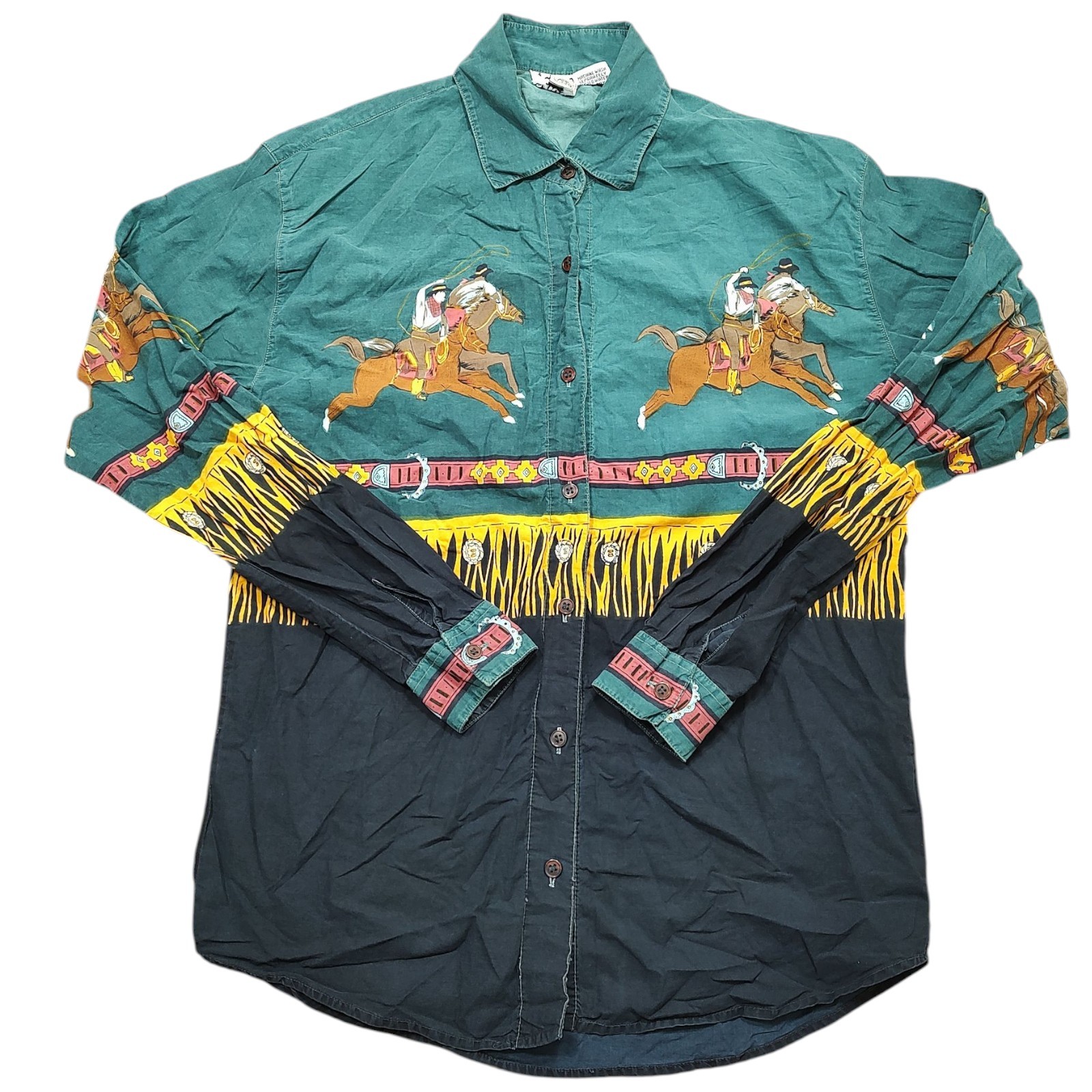 Vintage 1992 Adobe Rose Western Button Up Shirt Rodeo Cowgirl Horse Retro Medium