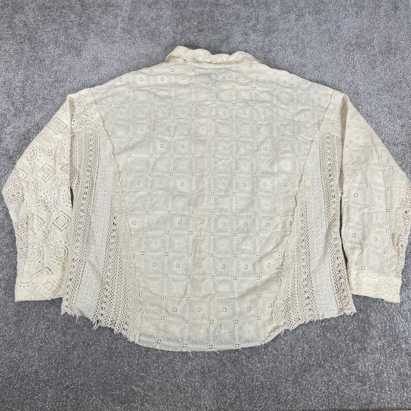 Miss Me Blouse Womens Large Lace Eyelet Patchwork Cottage Victorian Grandma Boho