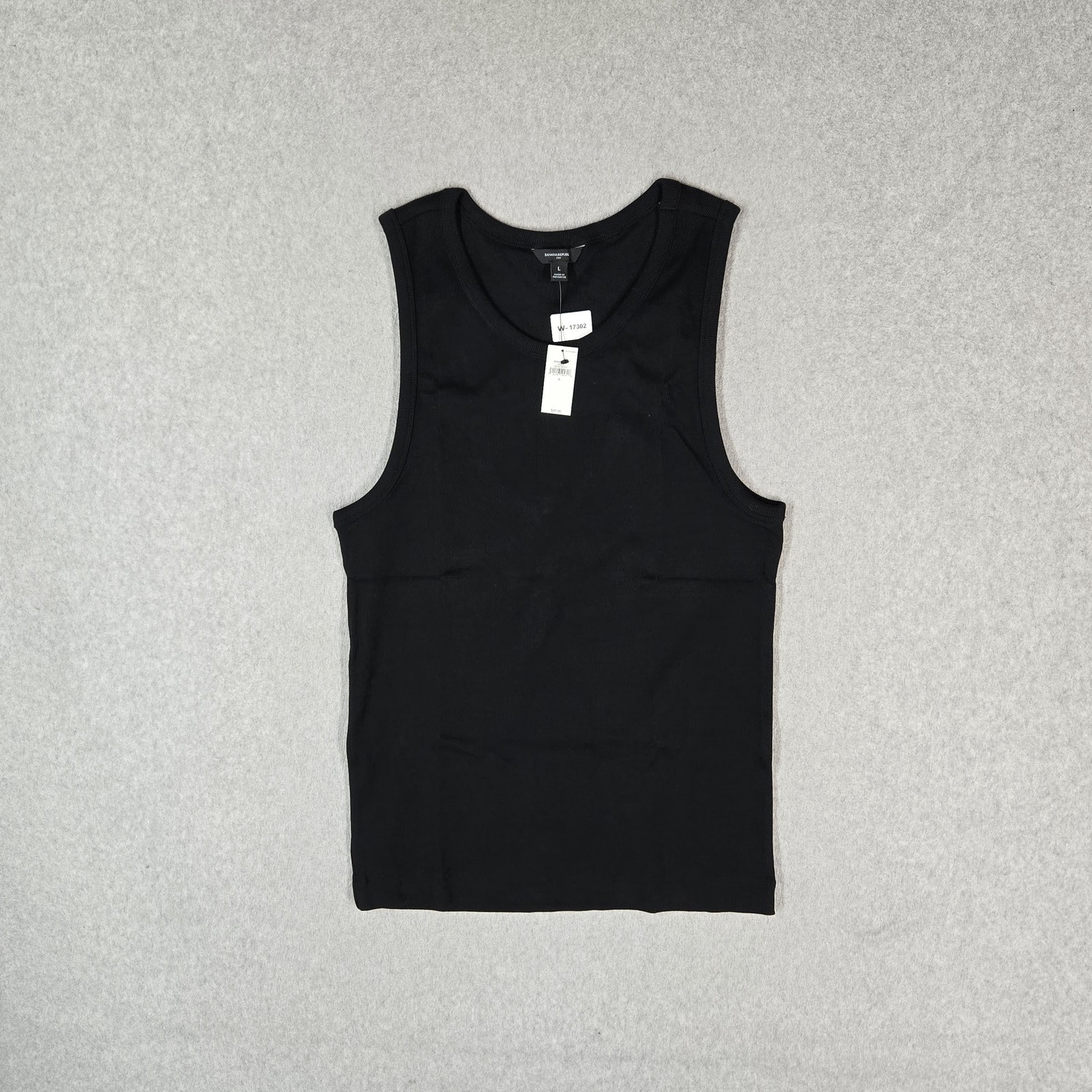 Banana Republic Women Tank Top L Black Mini Rib Scoop Neck Pullover Stretch