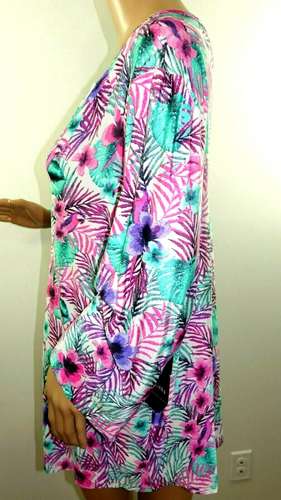 Links Women Plus Size 1x 2x 3x Pink Purple Green Floral Tunic Top Blouse Shirt