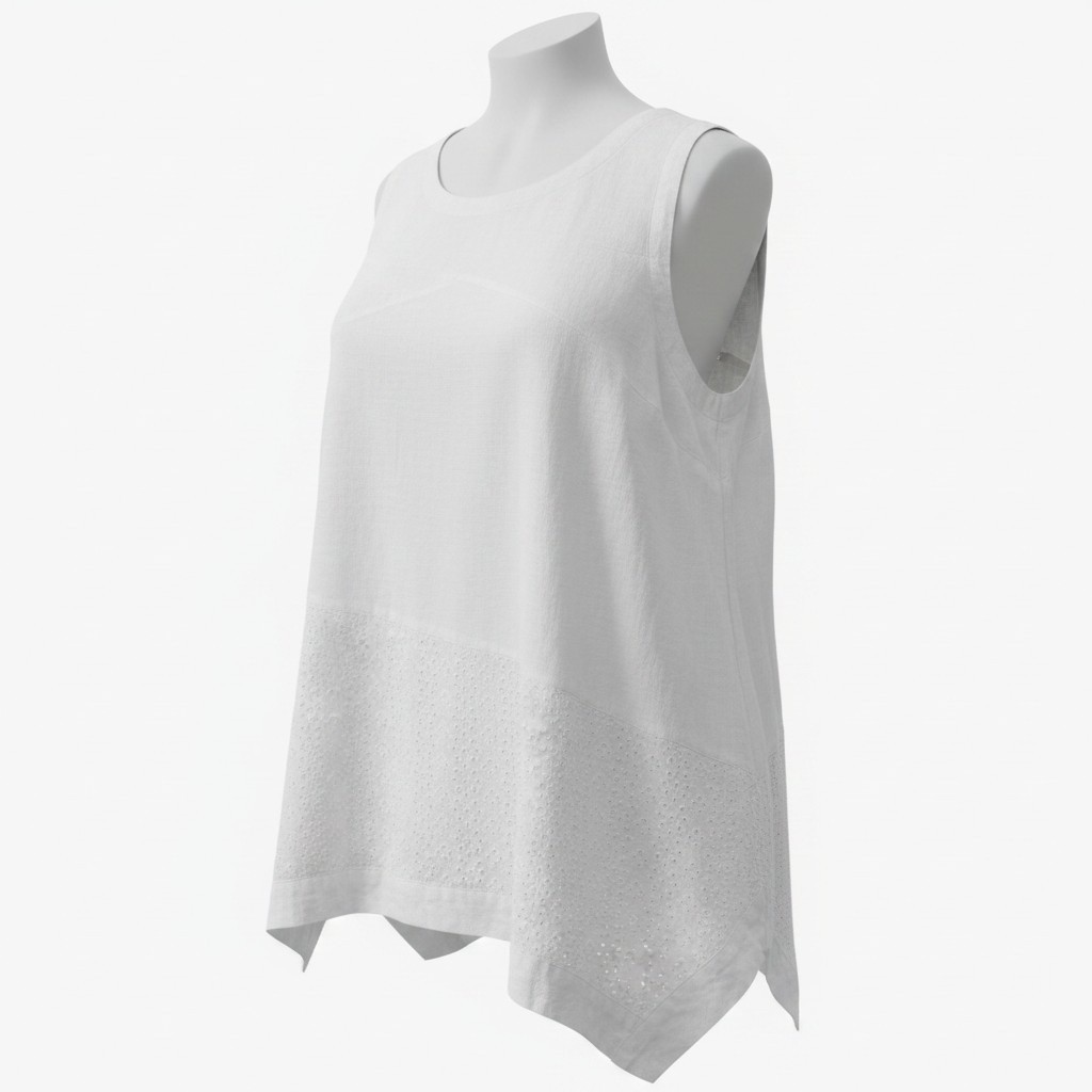 Virtuelle Tank Top Womens 16 White Linen Cotton Eyelet Embroidered Sleeveless