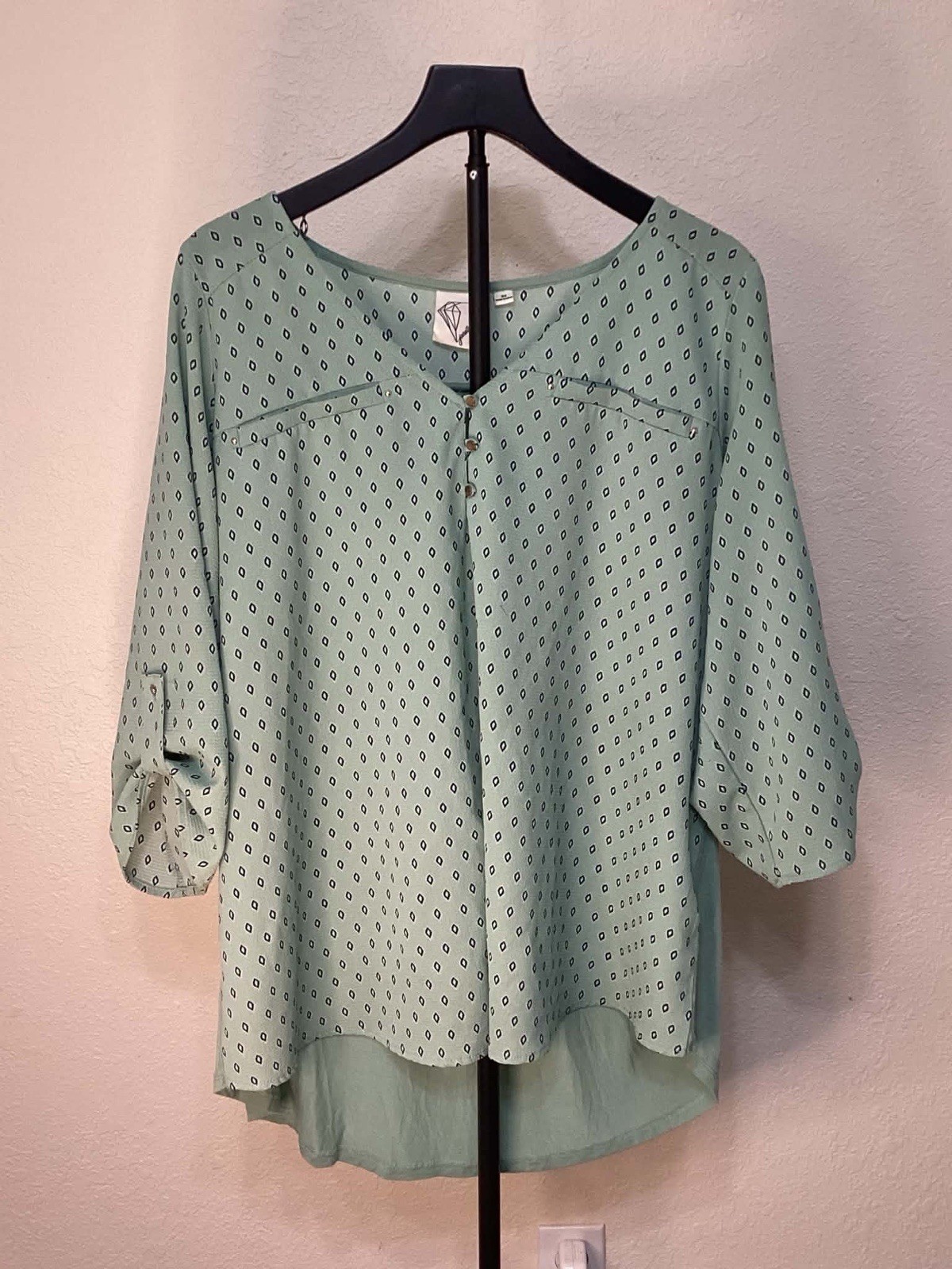 Janet Chung Plus Size 3X 3/4 Sleeve Blouse Career Wear Light Green