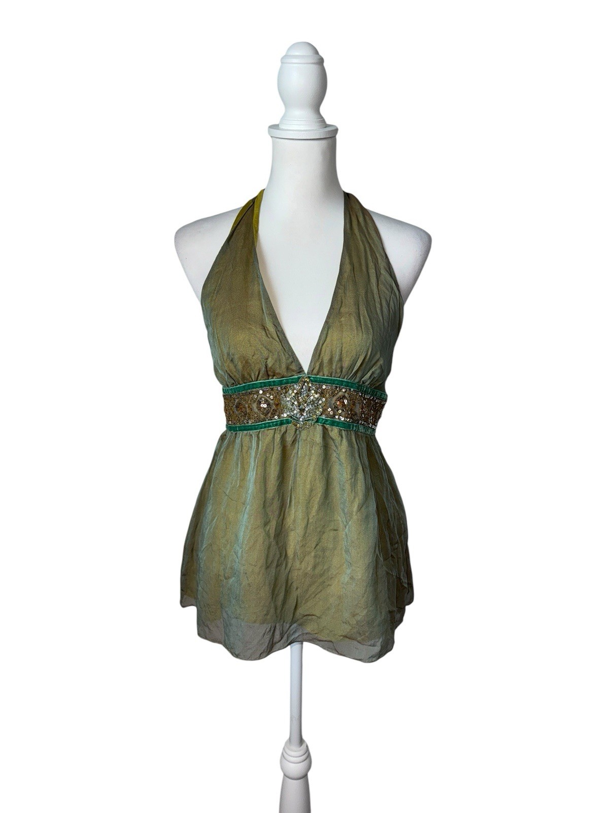 Anna Paul Silk Beaded Halter Fairy Top Vintage Y2K (read)