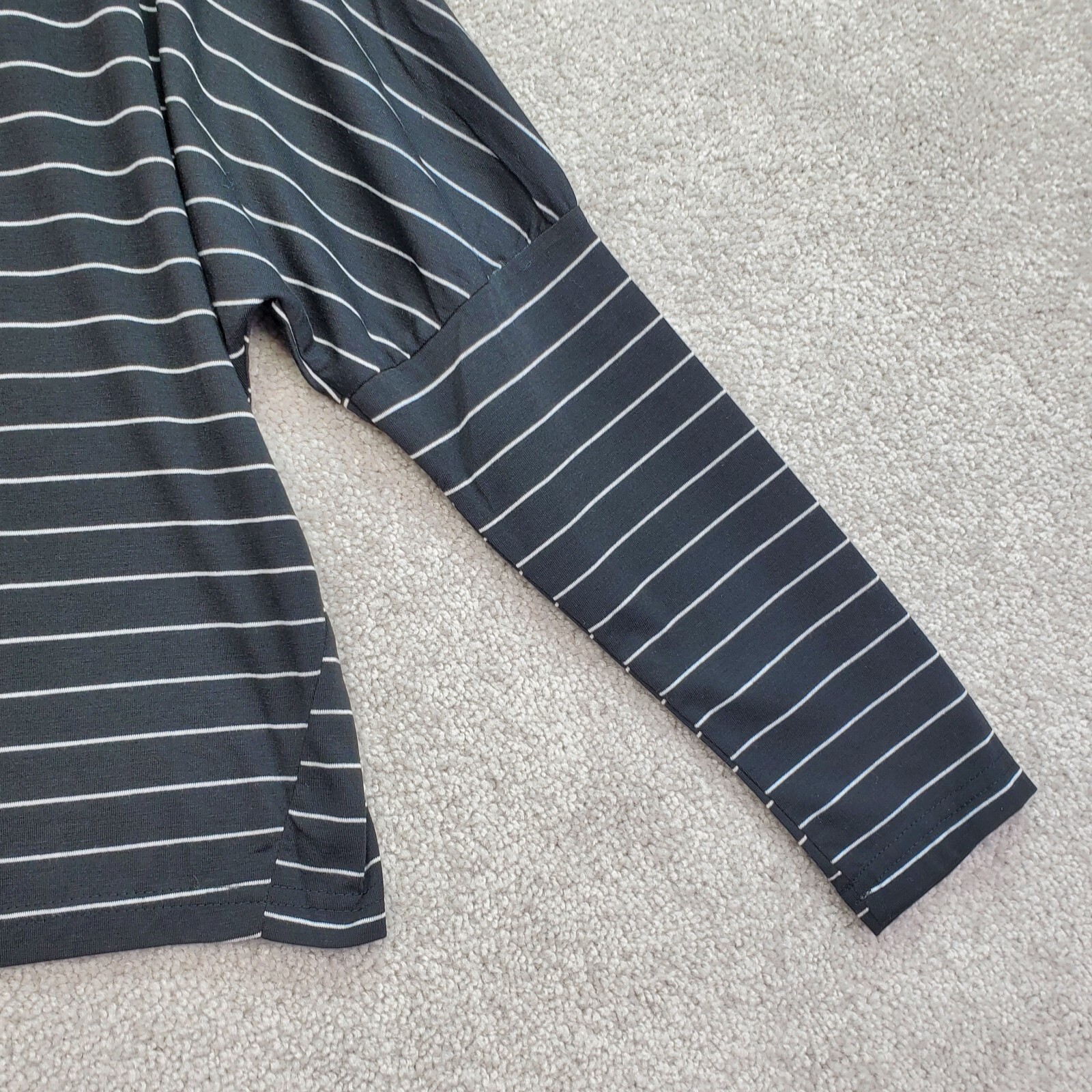 C+D+M Collection Blouse Top Womens L Black Striped Crew Neck Drop Shoulder Comfy