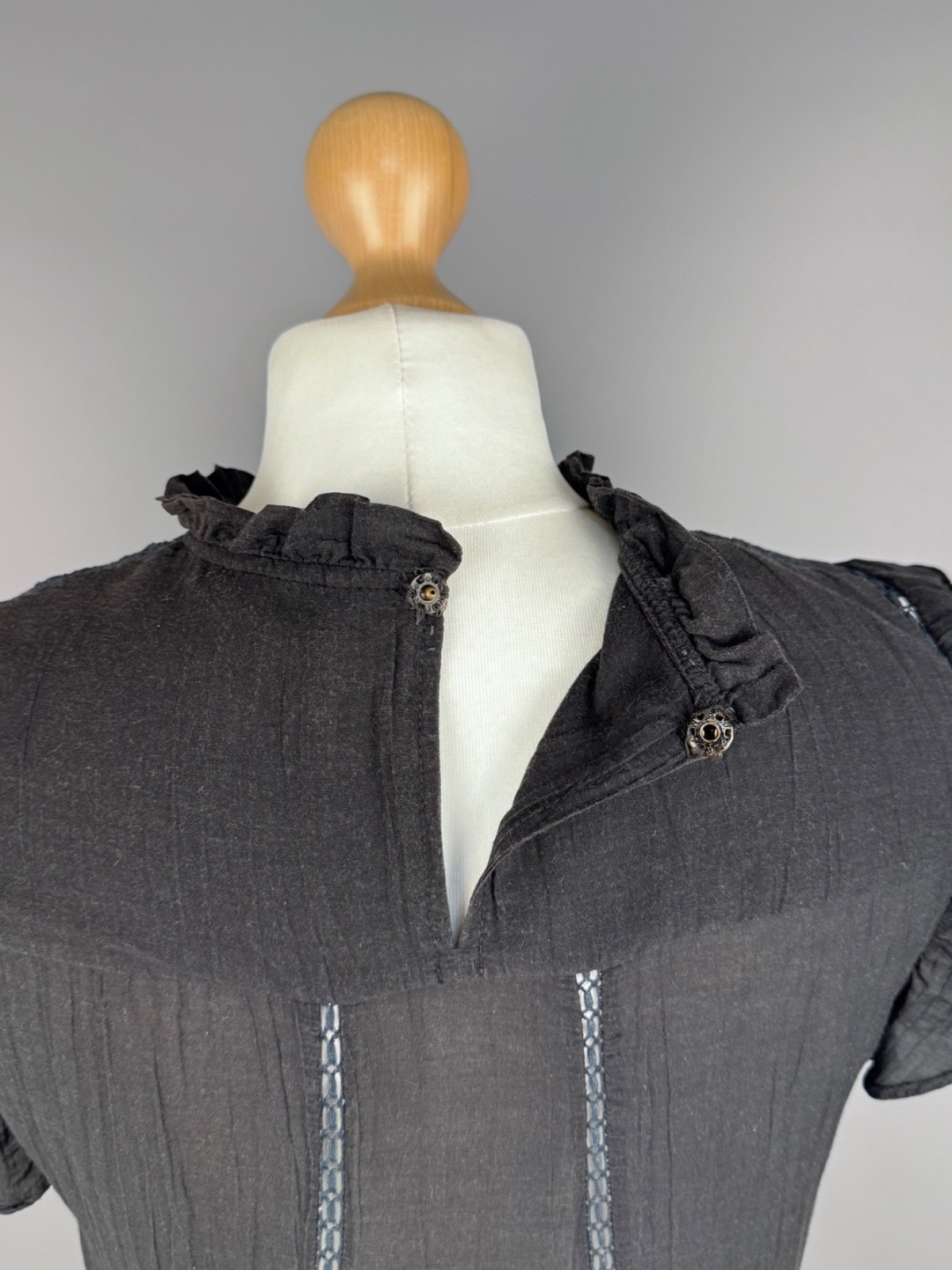 Isabel Marant Etoile Vivia Top Black Mock Neck Lace Trim Ruffle Embroid Womens S