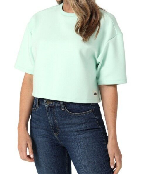LEE SOFT LIGHTWEIGHT CROPPED OVERSIZED BOXY SWEATSHIRT TOP Logo SZ XS S M XL